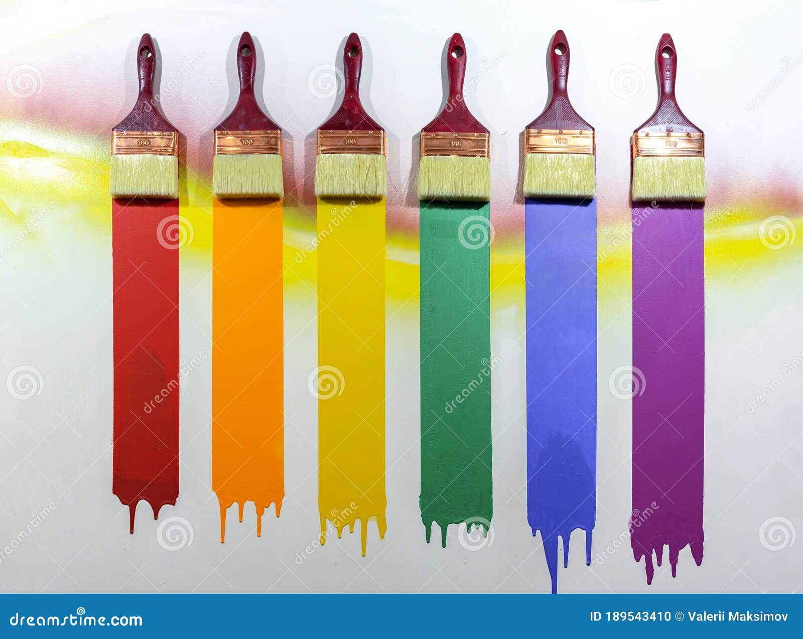 Paint Brushes with Multicolored Samples of Paints Stock Photo Image