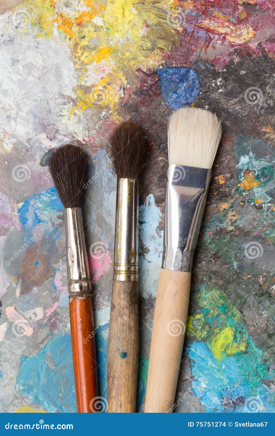 Paint Brushes and Old Pallet Stock Photo Image of background, work