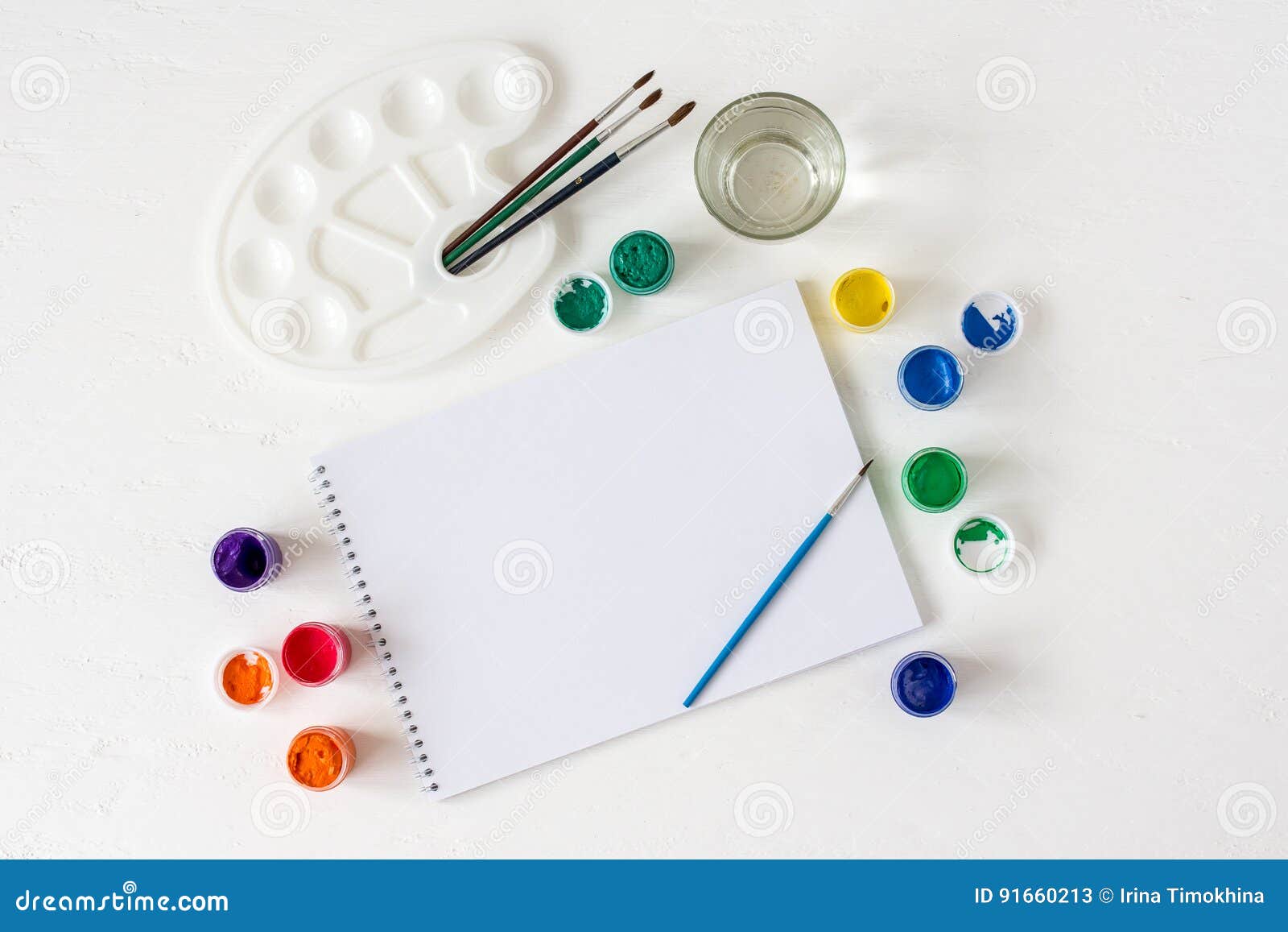 The Paint, Brushes, Sketch Pad Stock Image Image of yellow, blue
