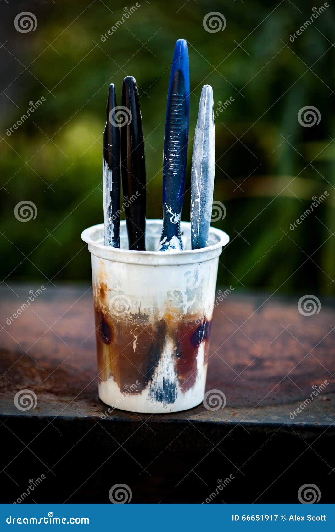 Paint brushes soaking stock image. Image of storage, colour 66651917