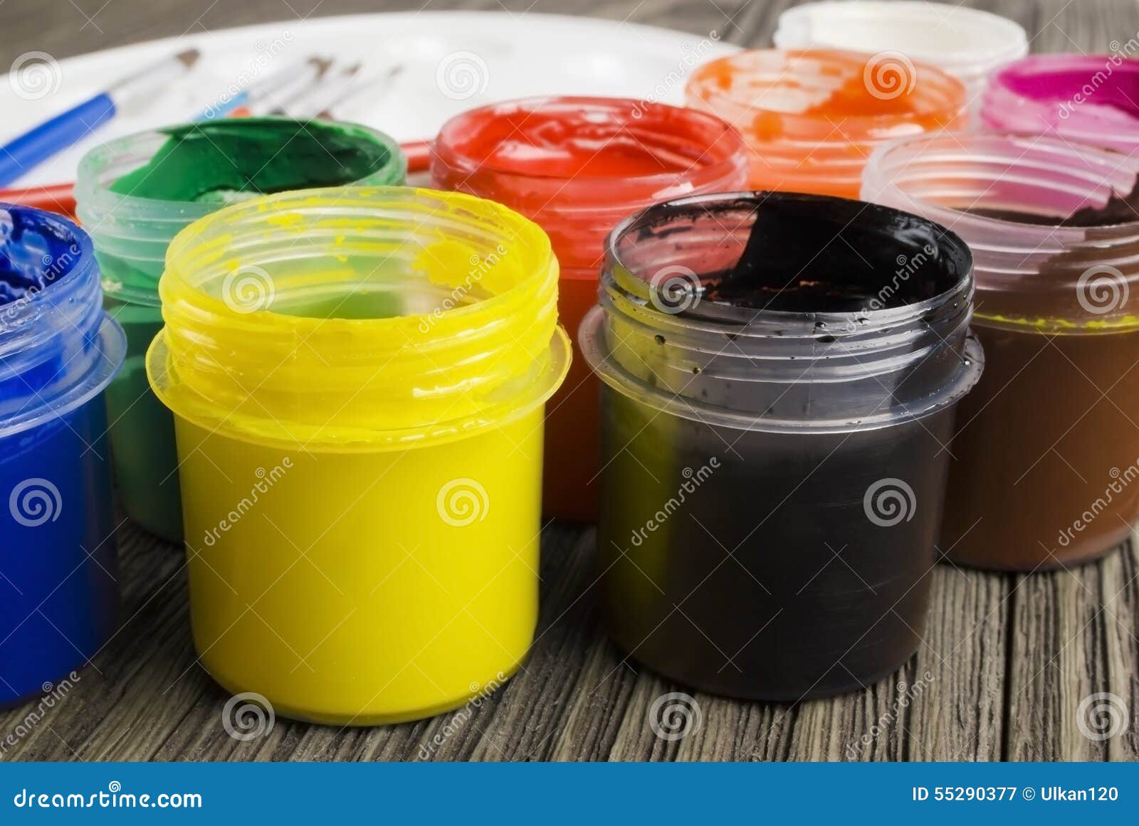 paint buckets and brush