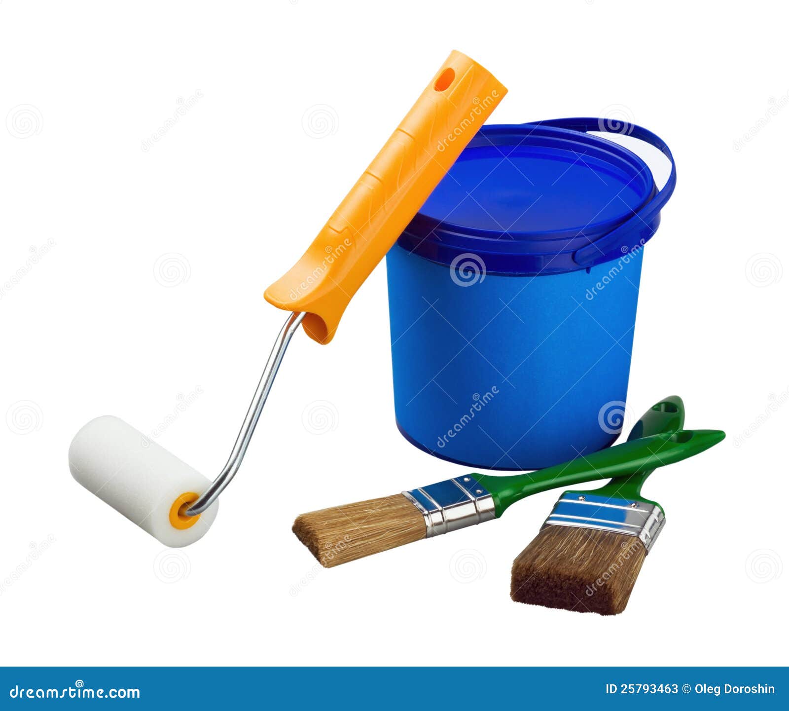 Paint Can and Brush and Roller Stock Image Image of blue, closeup