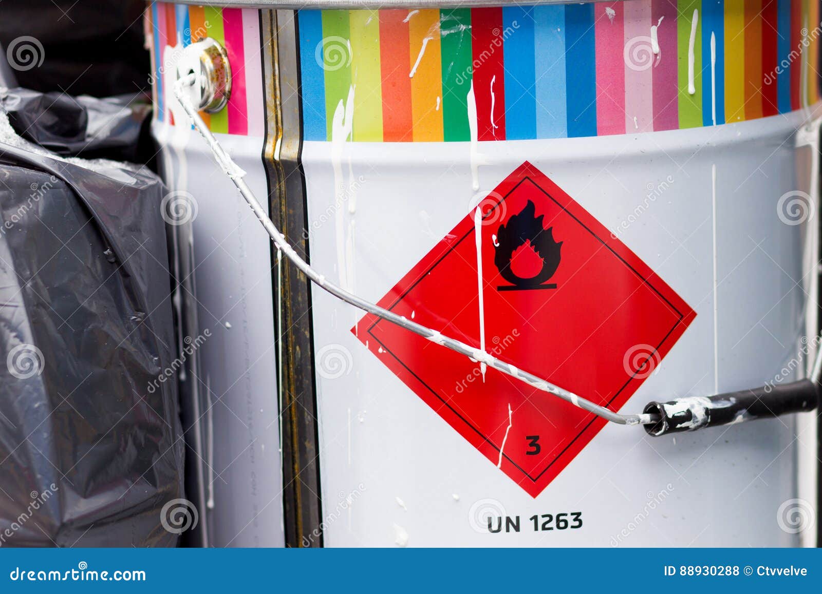 Paint can with danger sign stock photo. Image of liquid 88930288