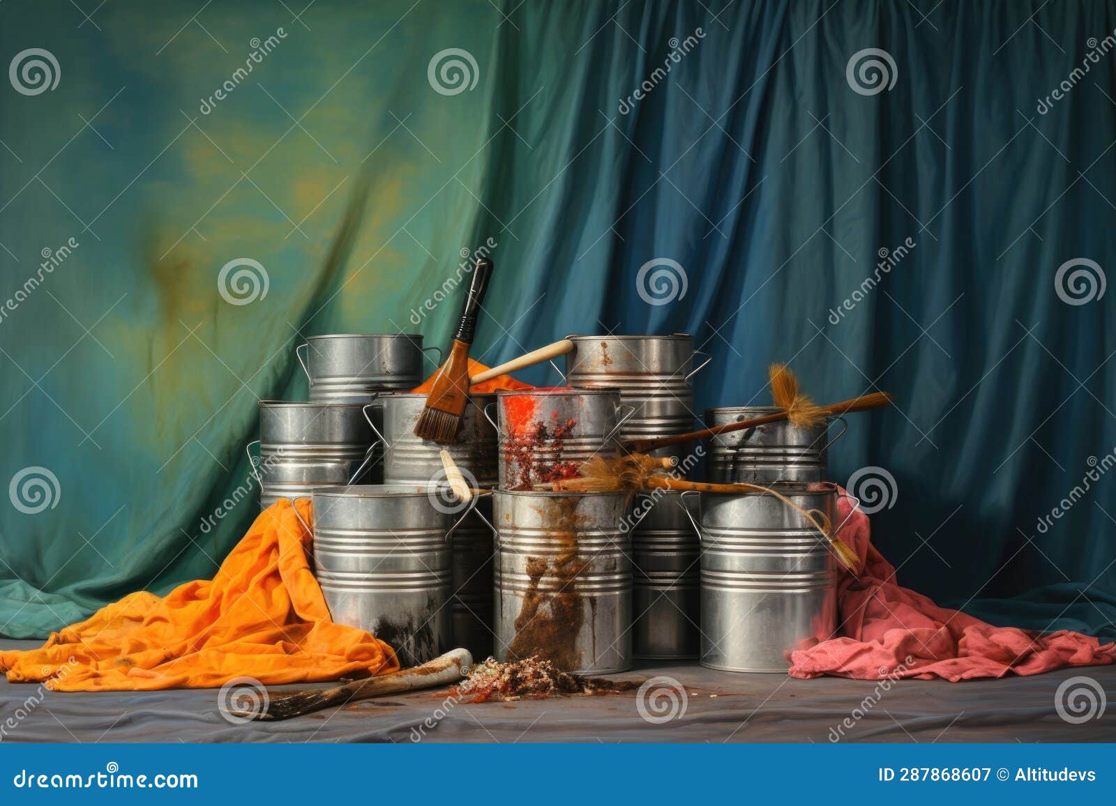 Paint Cans and Brushes on Drop Cloth Stock Image Image of tools
