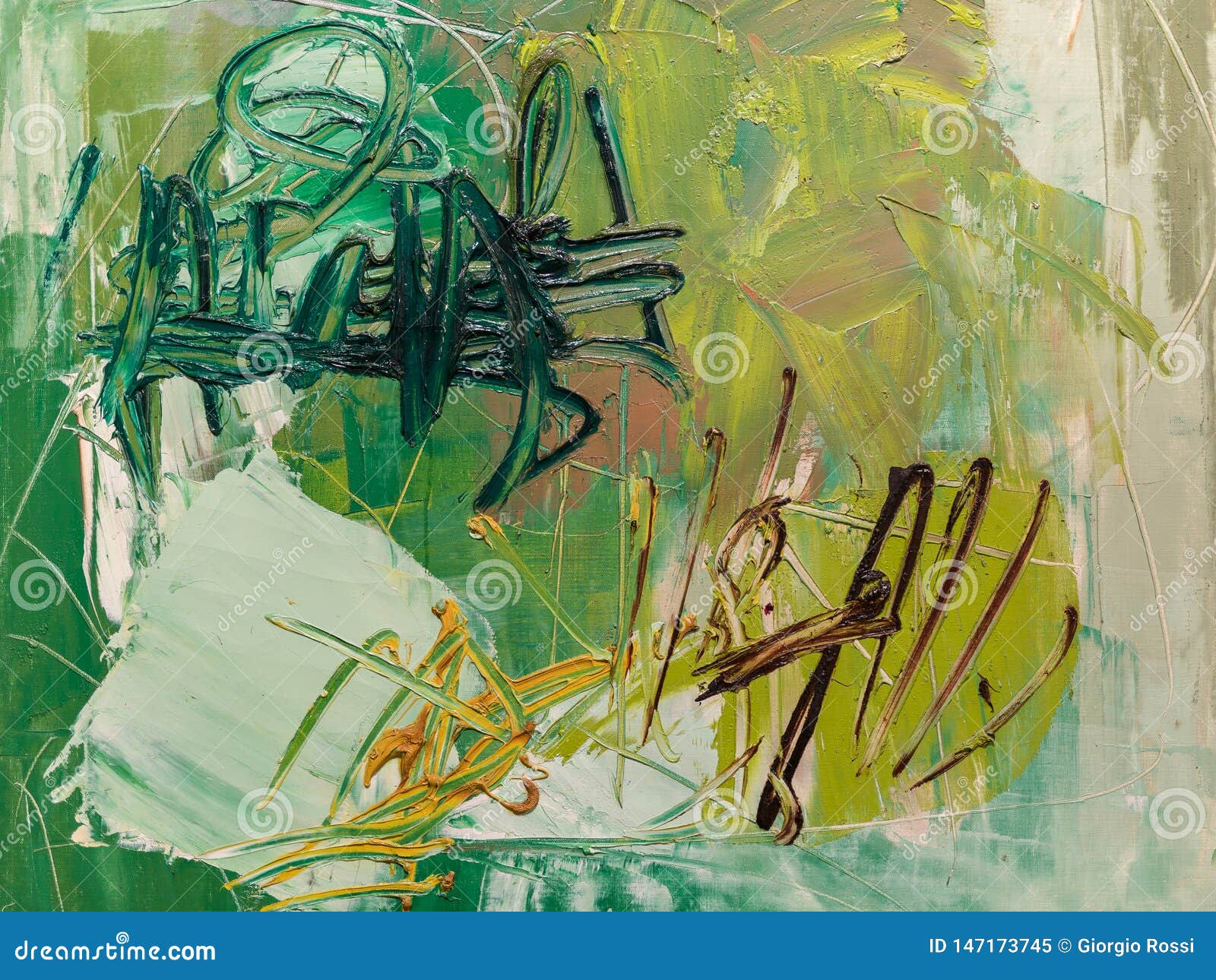 Paint on Canvas Abstract Art in Black and Green Hues Background Stock Illustration