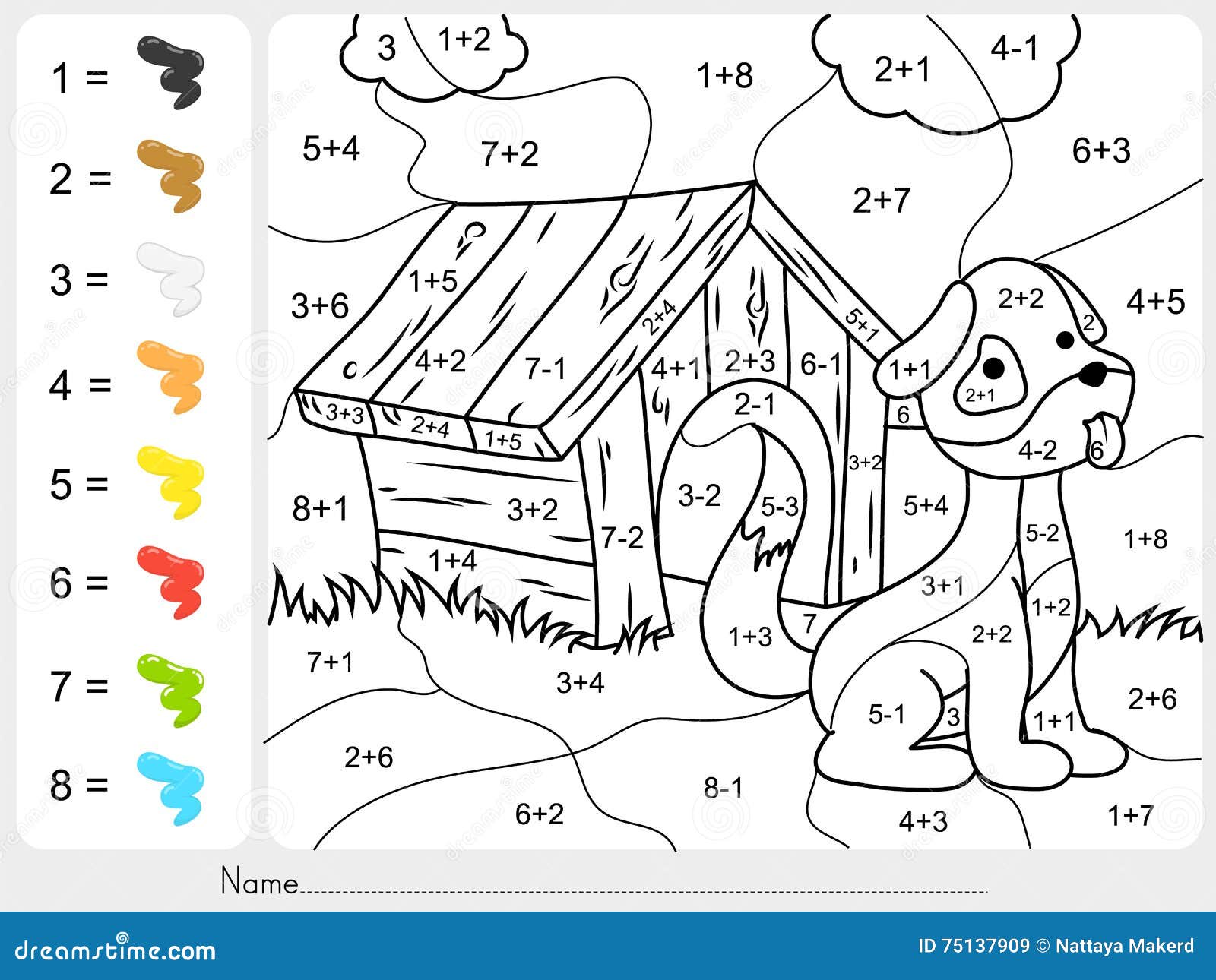 Paint Color By Numbers - Addition And Subtraction Worksheet For