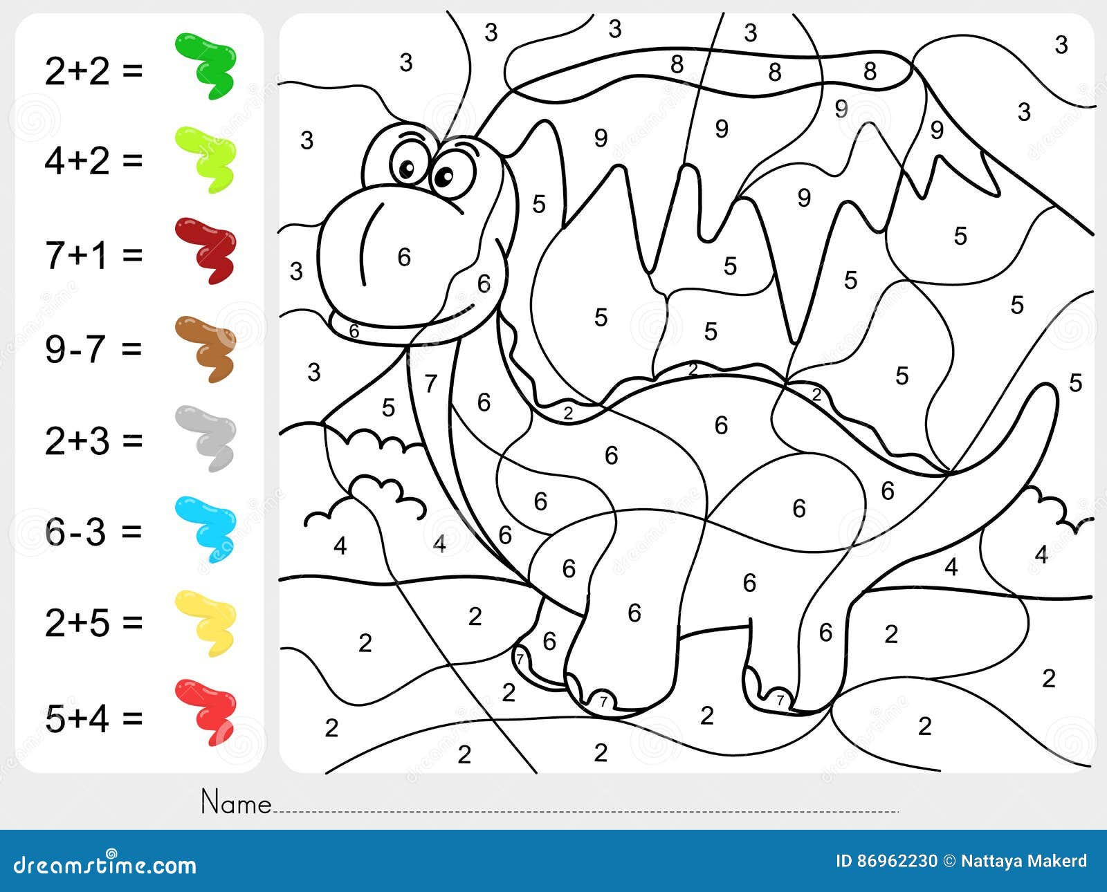 paint color by numbers - addition and subtraction worksheet for education