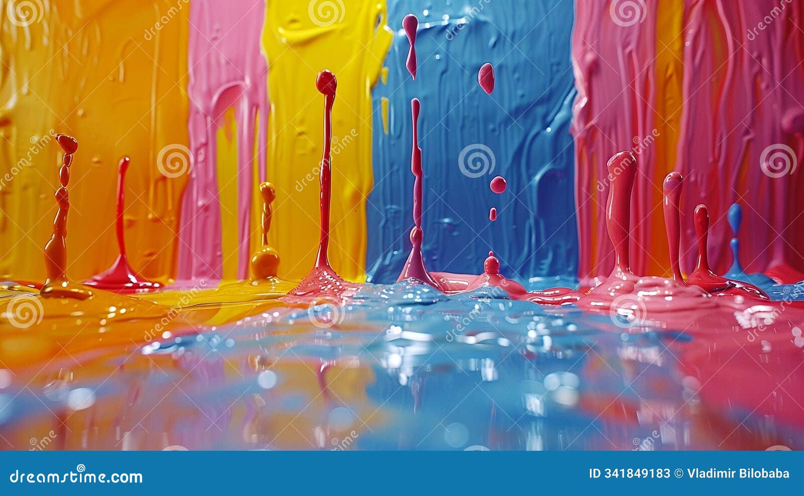 vibrant drips of paint create a colorful abstract art display on a textured surface