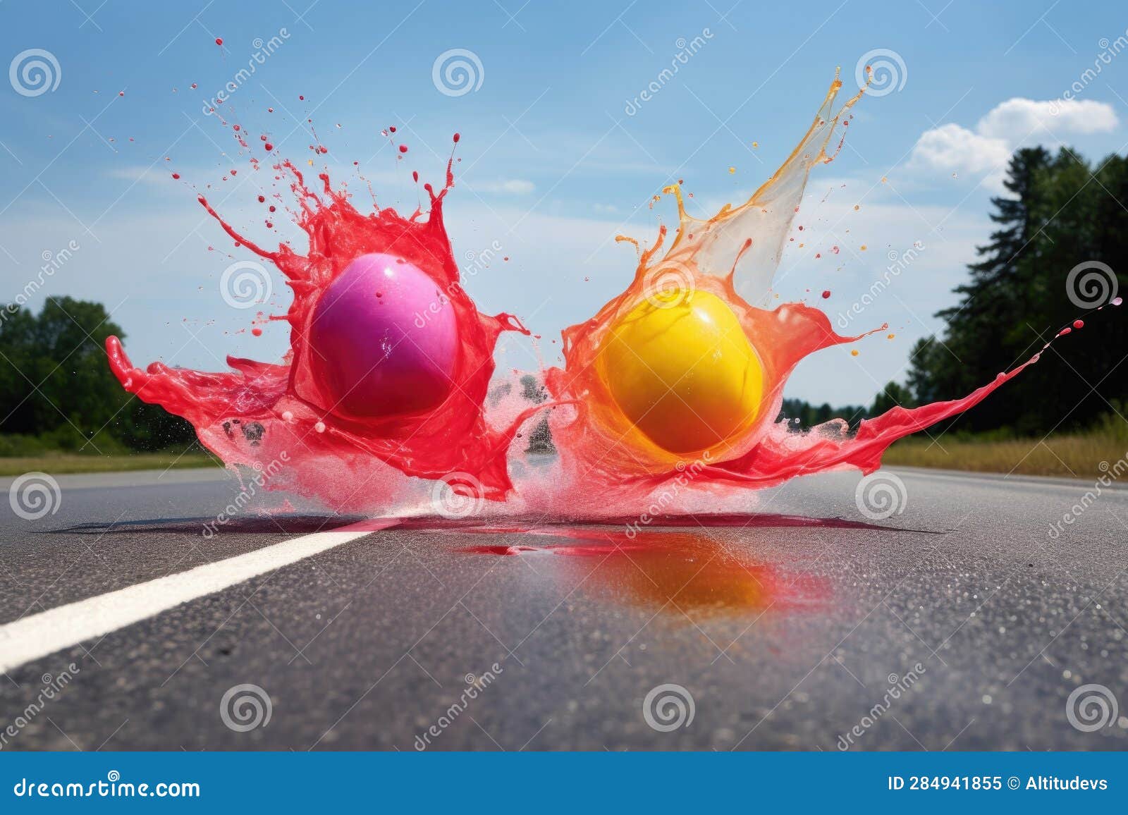Paintfilled Water Balloons Colliding Midair Stock Image Image of