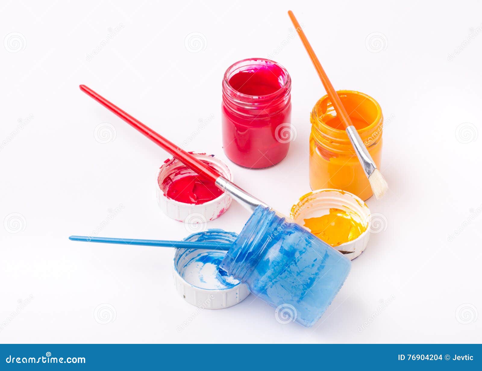 Paint in Glass Jars and Brush Stock Photo Image of school, background