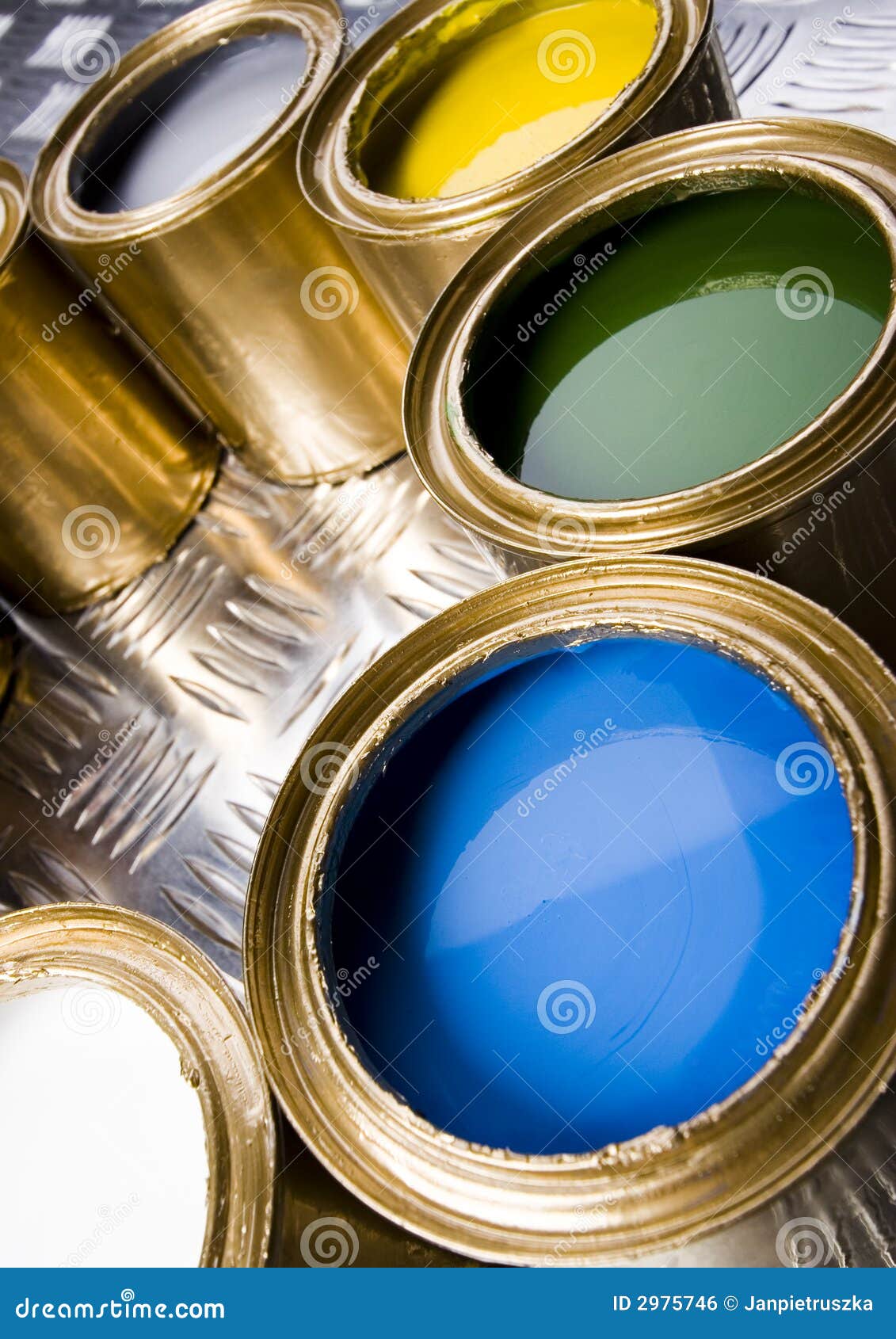 Paint and gold cans stock photo. Image of paintbrush, decoration 2975746
