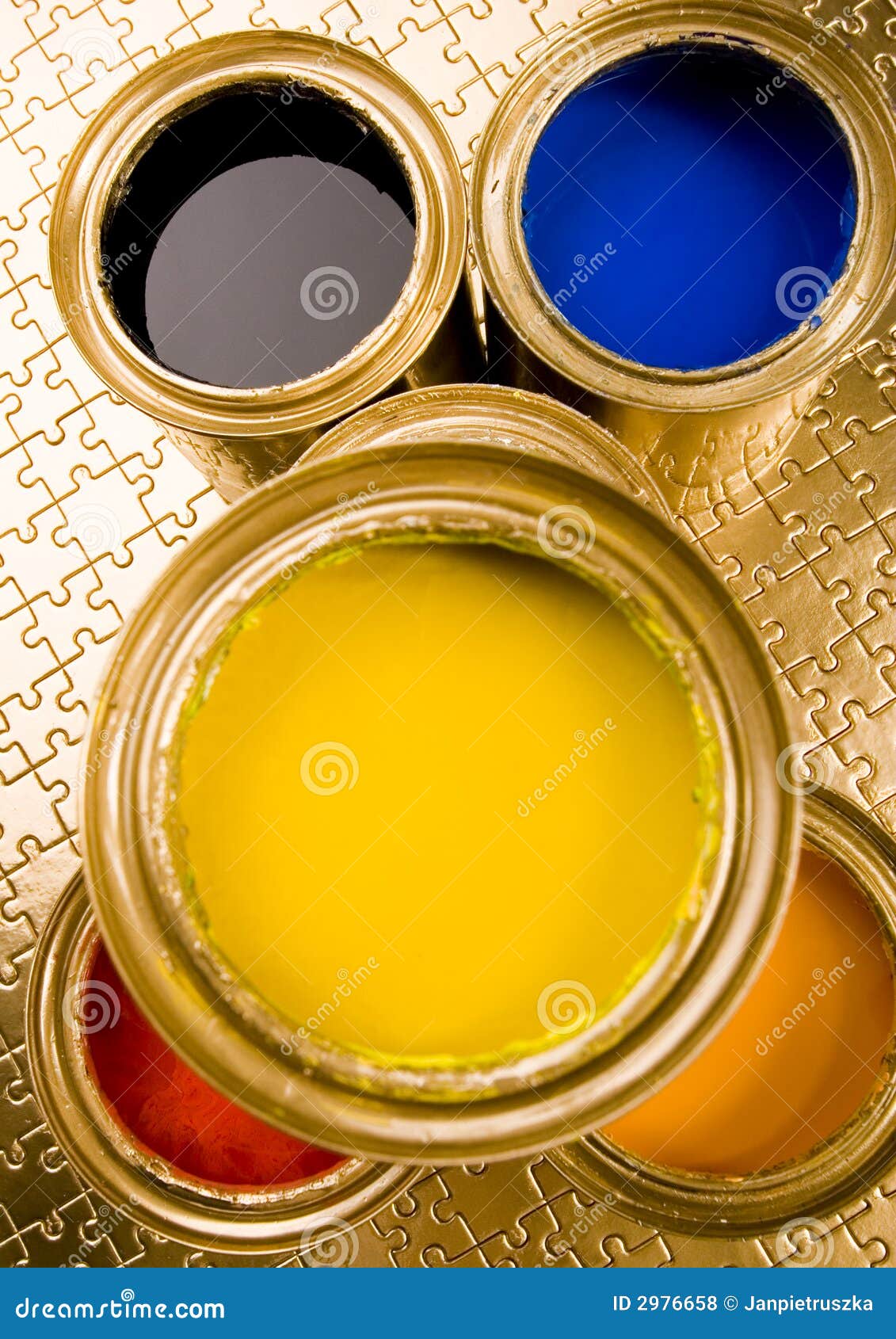 Paint and gold cans stock photo. Image of decorating, colourful 2976658