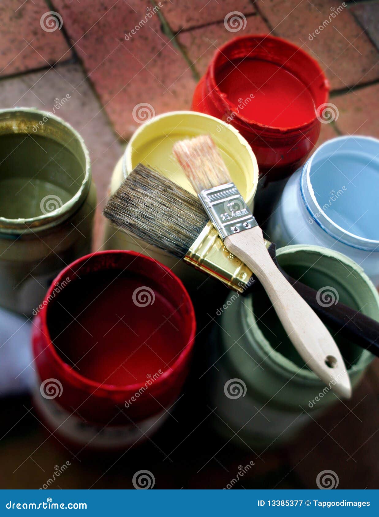 Paint Jars with 2 Brushes stock image. Image of creativity 13385377