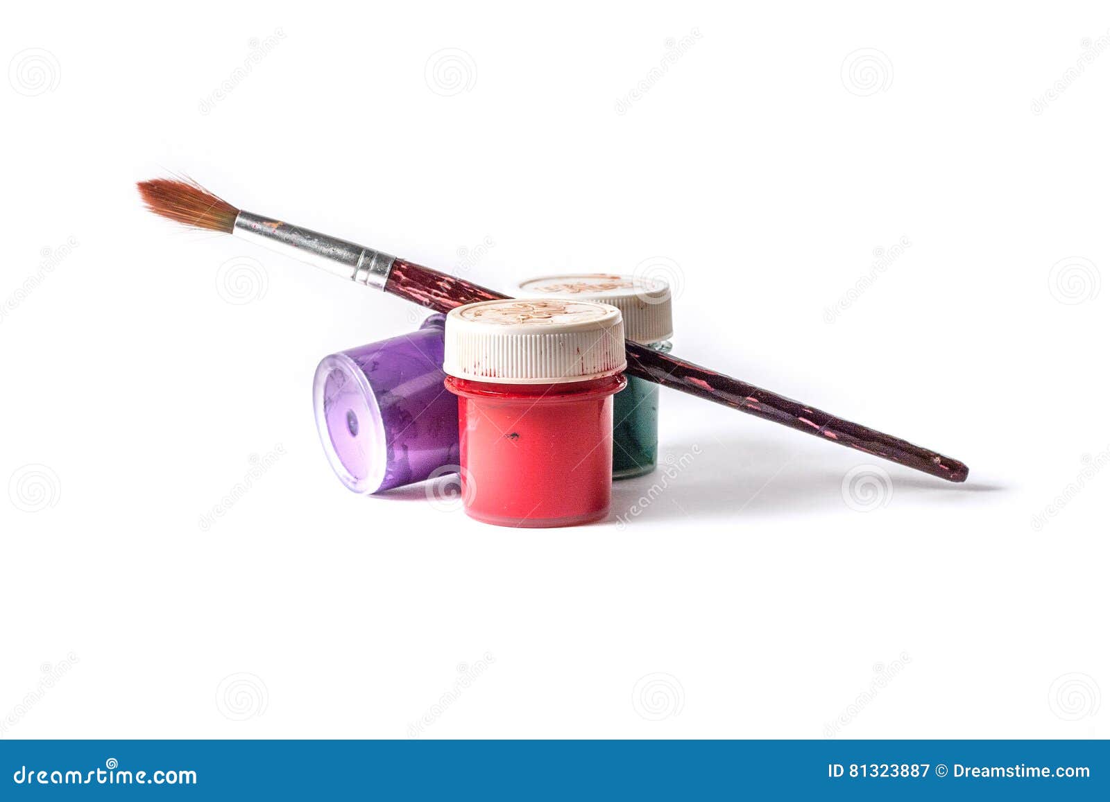 Paint in jars and brush stock image. Image of craft, hobby 81323887