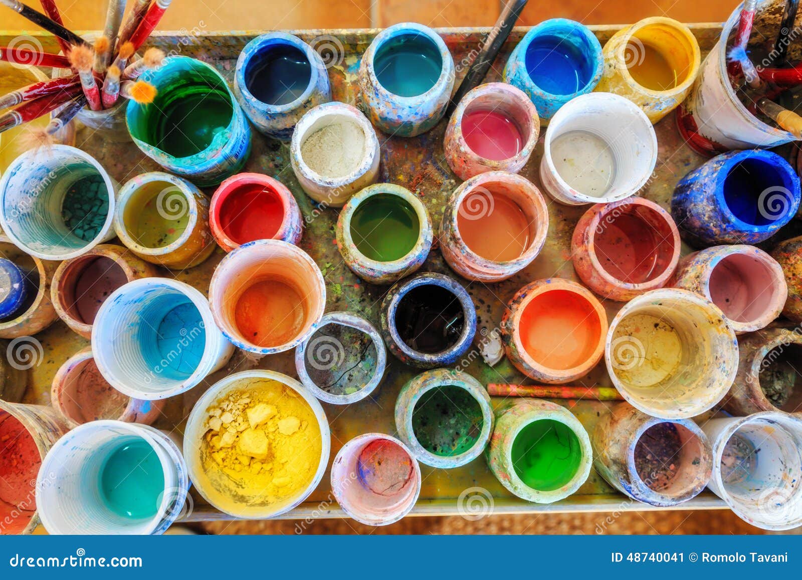 Paint jars stock image. Image of brush, colorful, palette 48740041
