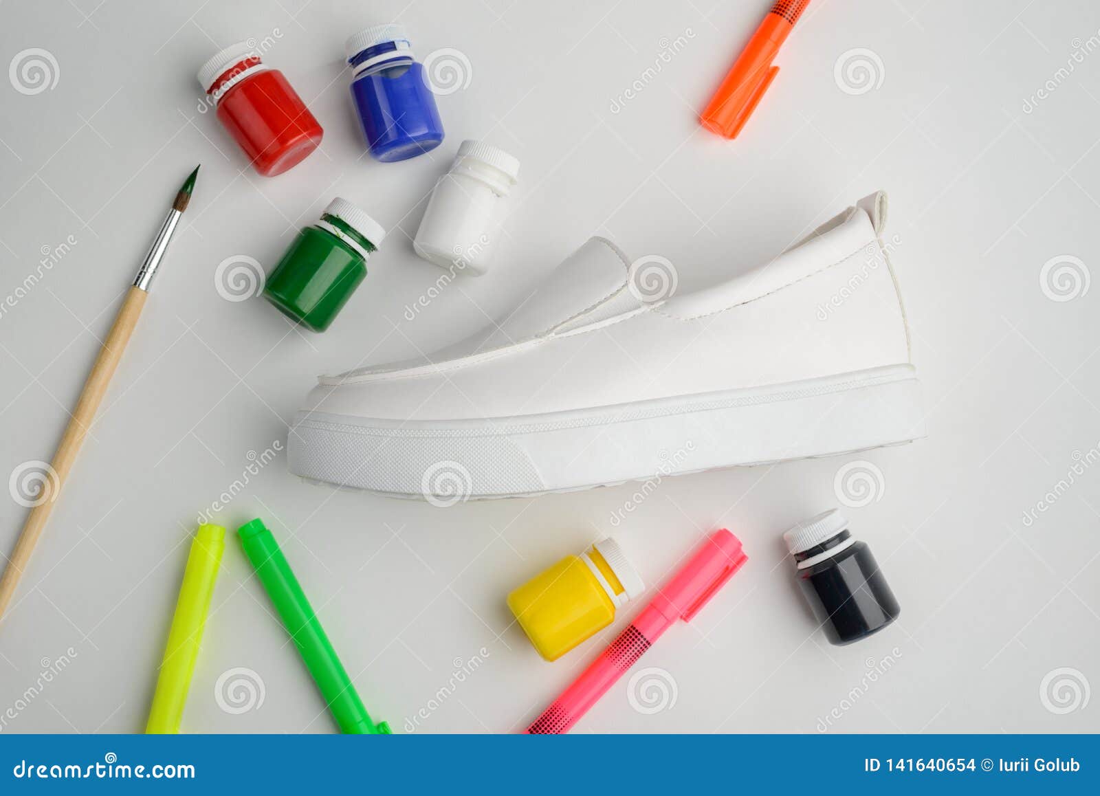 Paint, Markers, Brush and Shoe Stock Photo - Image of acryllic, paint ...