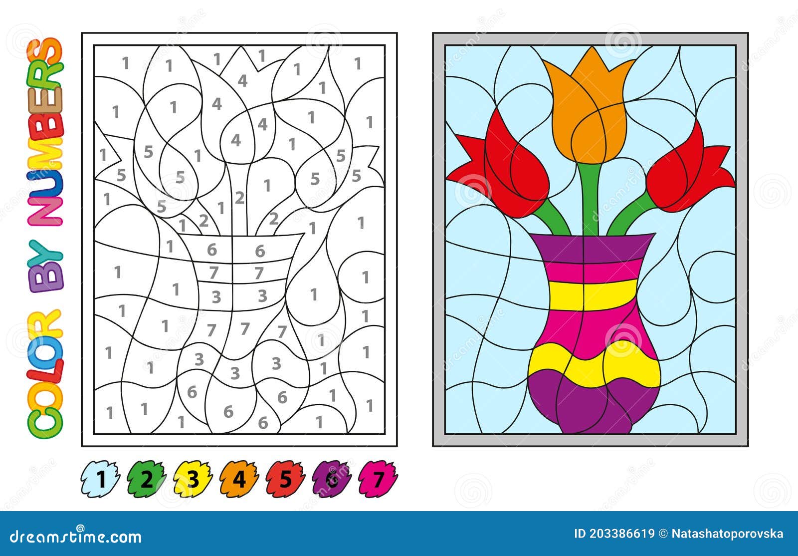 We Paint by Numbers. Puzzle Game for Children Education. Numbers and Colors  for Drawing and Learning Mathematics. Vector Stock Vector - Illustration of  child, outline: 203386619