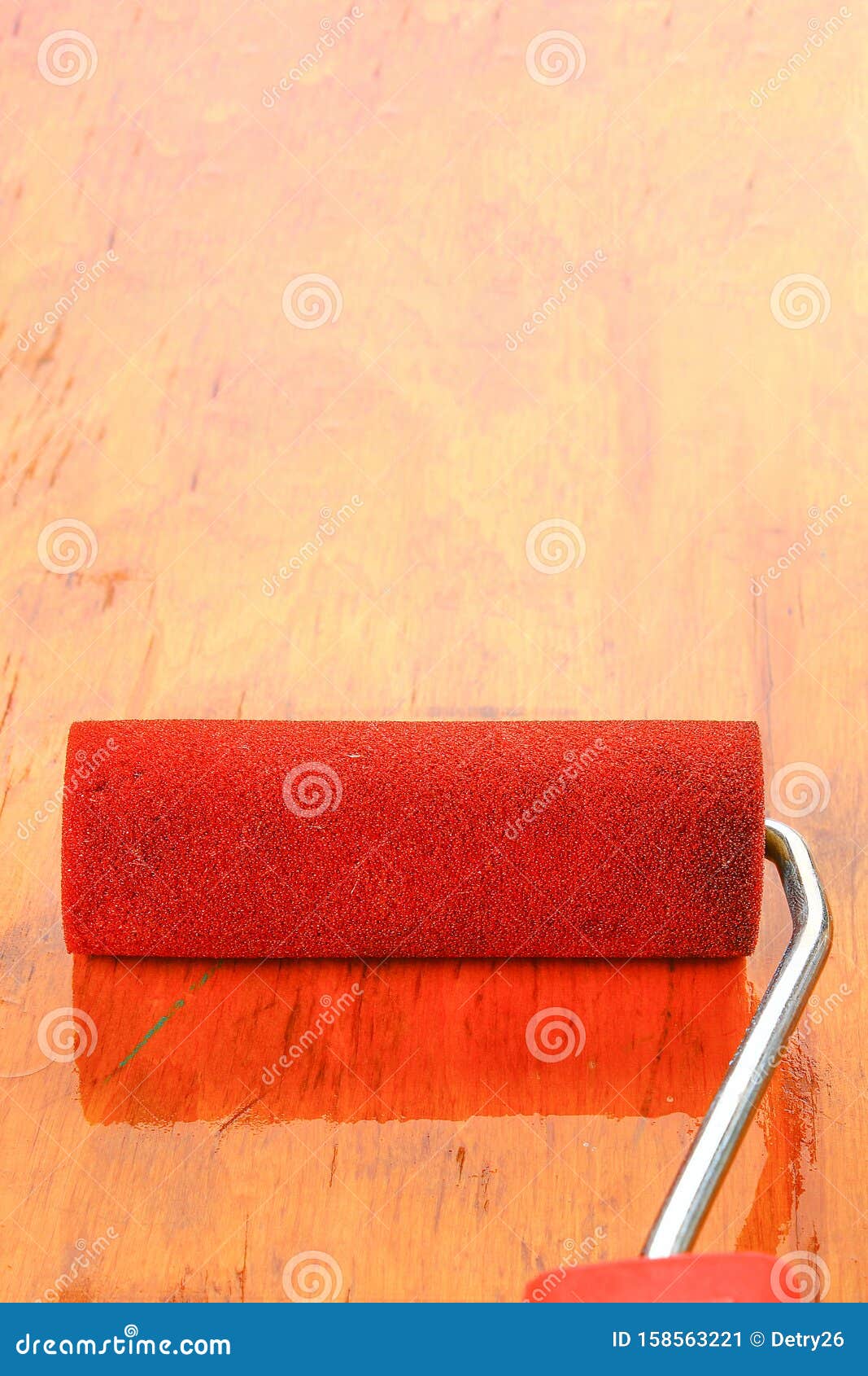 Paint Roll Brush in Paint on Plywood Surface Stock Image Image of