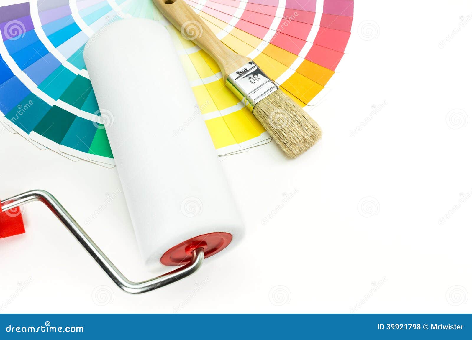 Paint Roller and Brush on Palette Stock Photo - Image of color