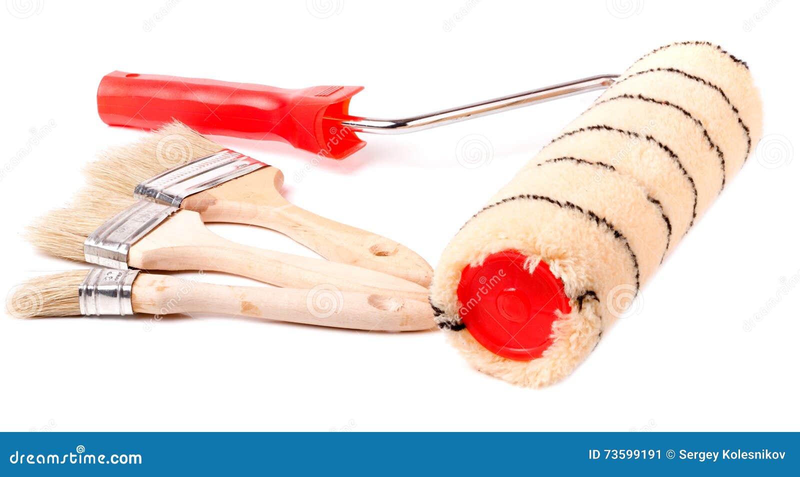 Paint Roller and Brushes on the White Background Stock Image - Image of