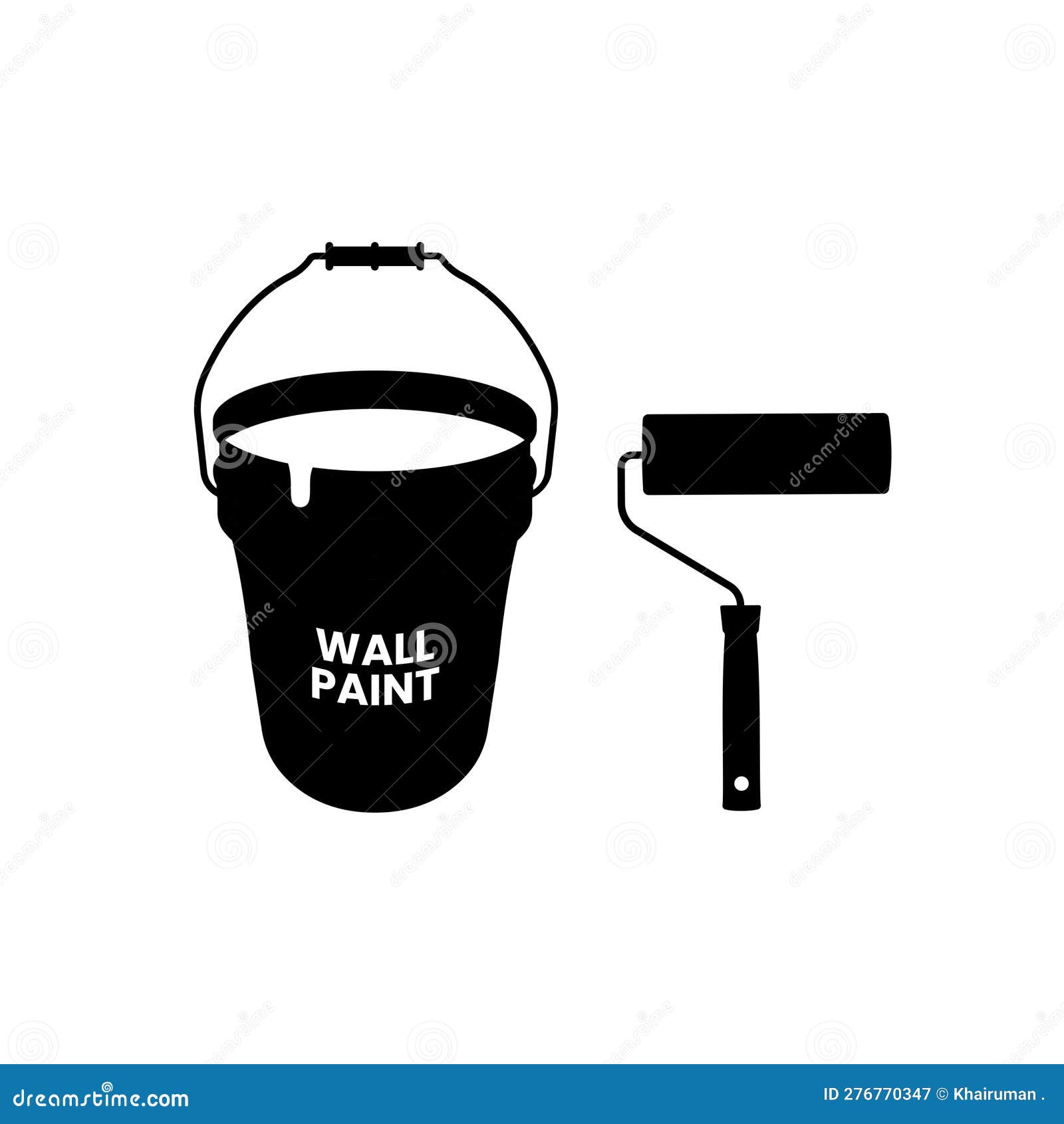 Paint Roller and Bucket Silhouette. Black and White Icon Design Element