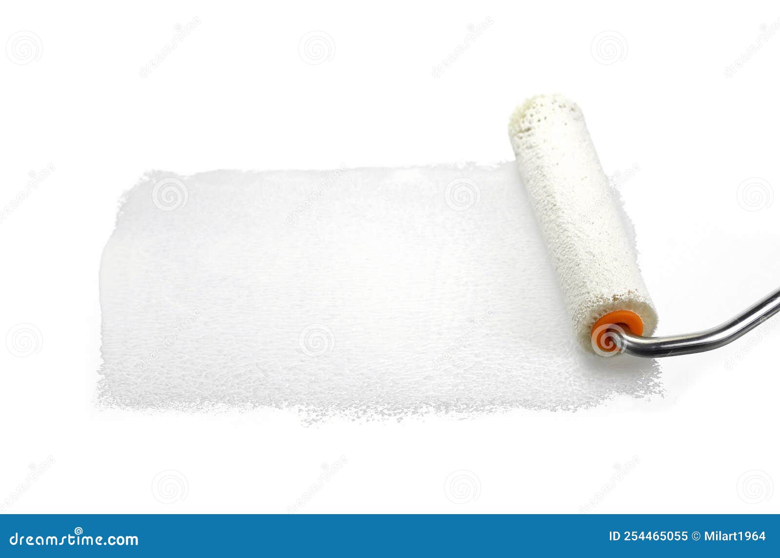 Paint Roller Leaving Stroke of White Color Over a White Background