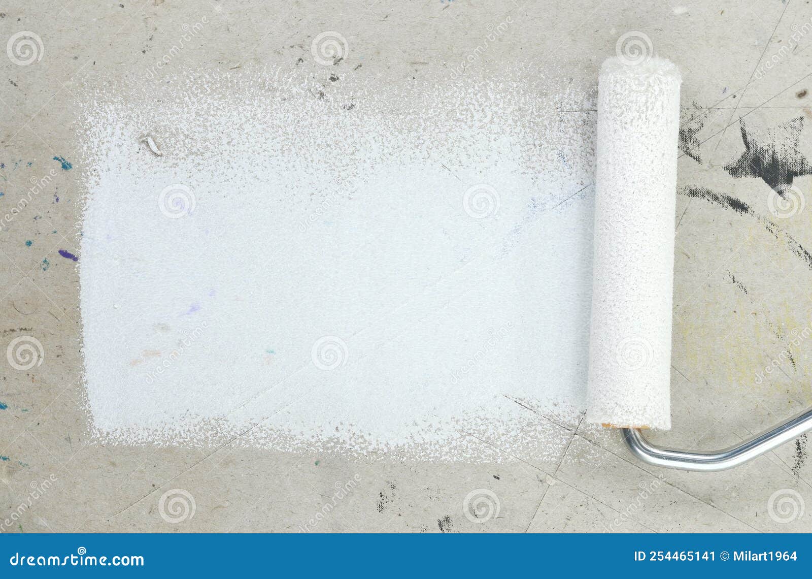 Paint Roller Leaving Stroke of White Color Over a White Background