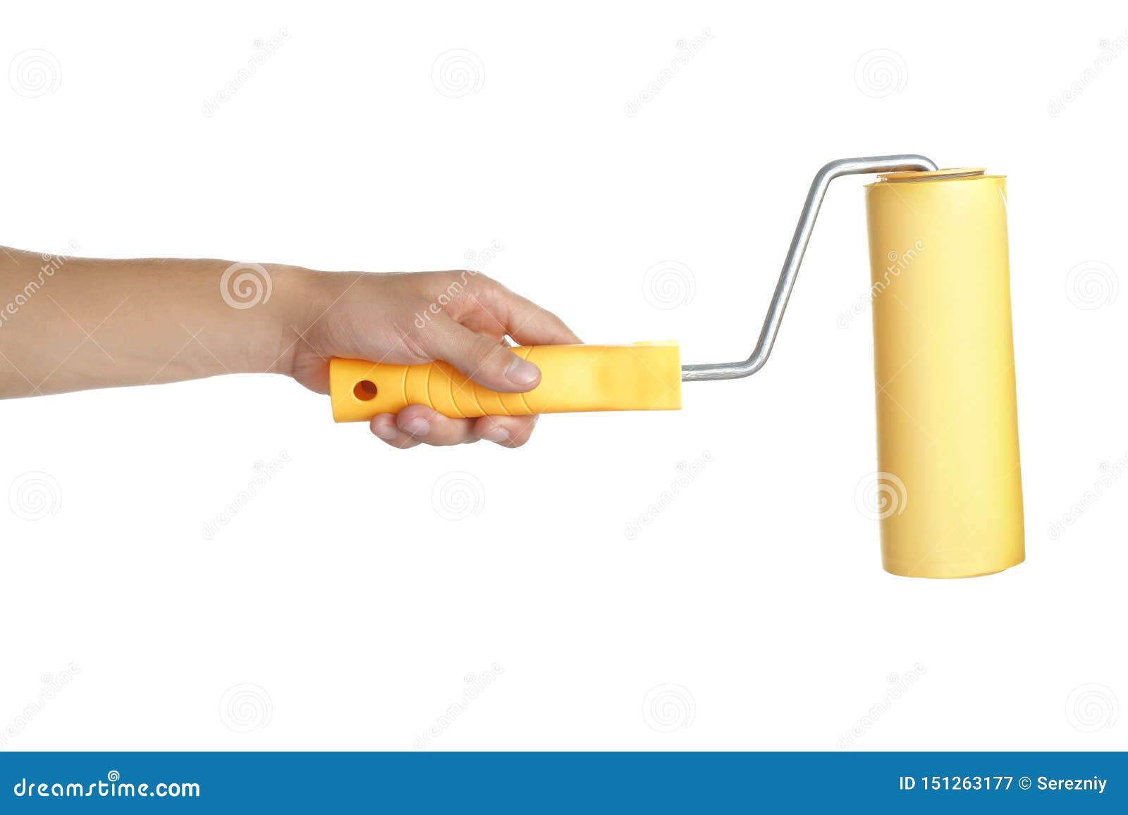 Paint Roller in Male Hand Isolated on White Stock Image Image of