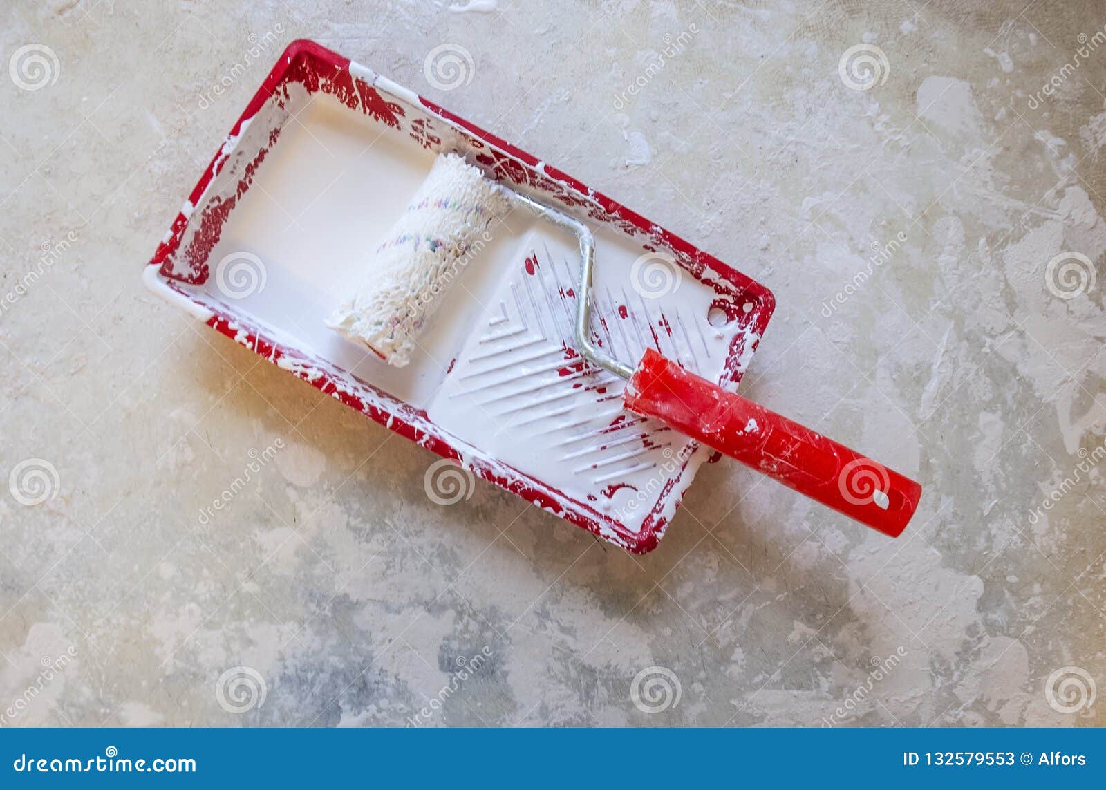 Paint Roller In Tray White Paint Stock Image Image Of