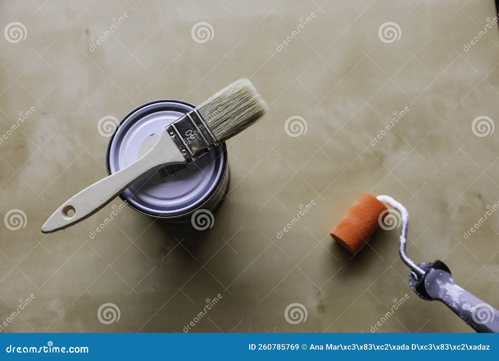 Paint Set with Paint Can, Brush and Roller. Stock Image Image of cans