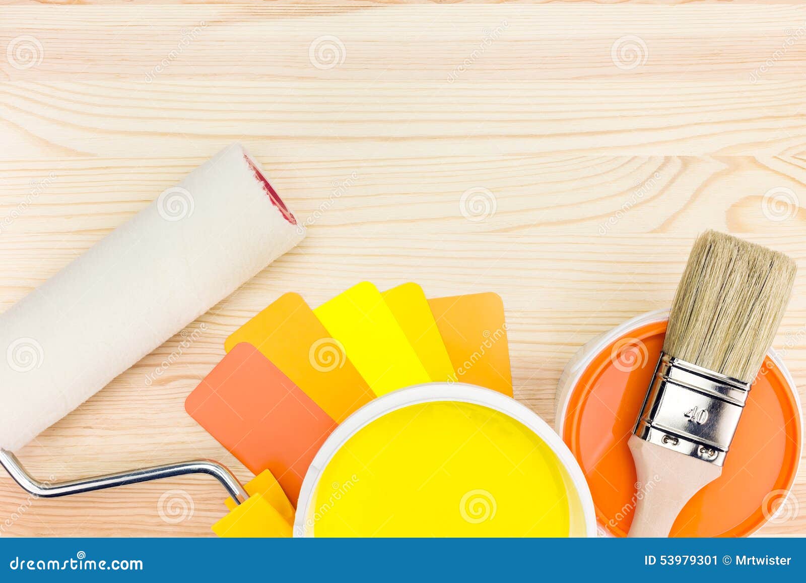 Paint Tools with Color Guide on Wooden Background Stock Image Image