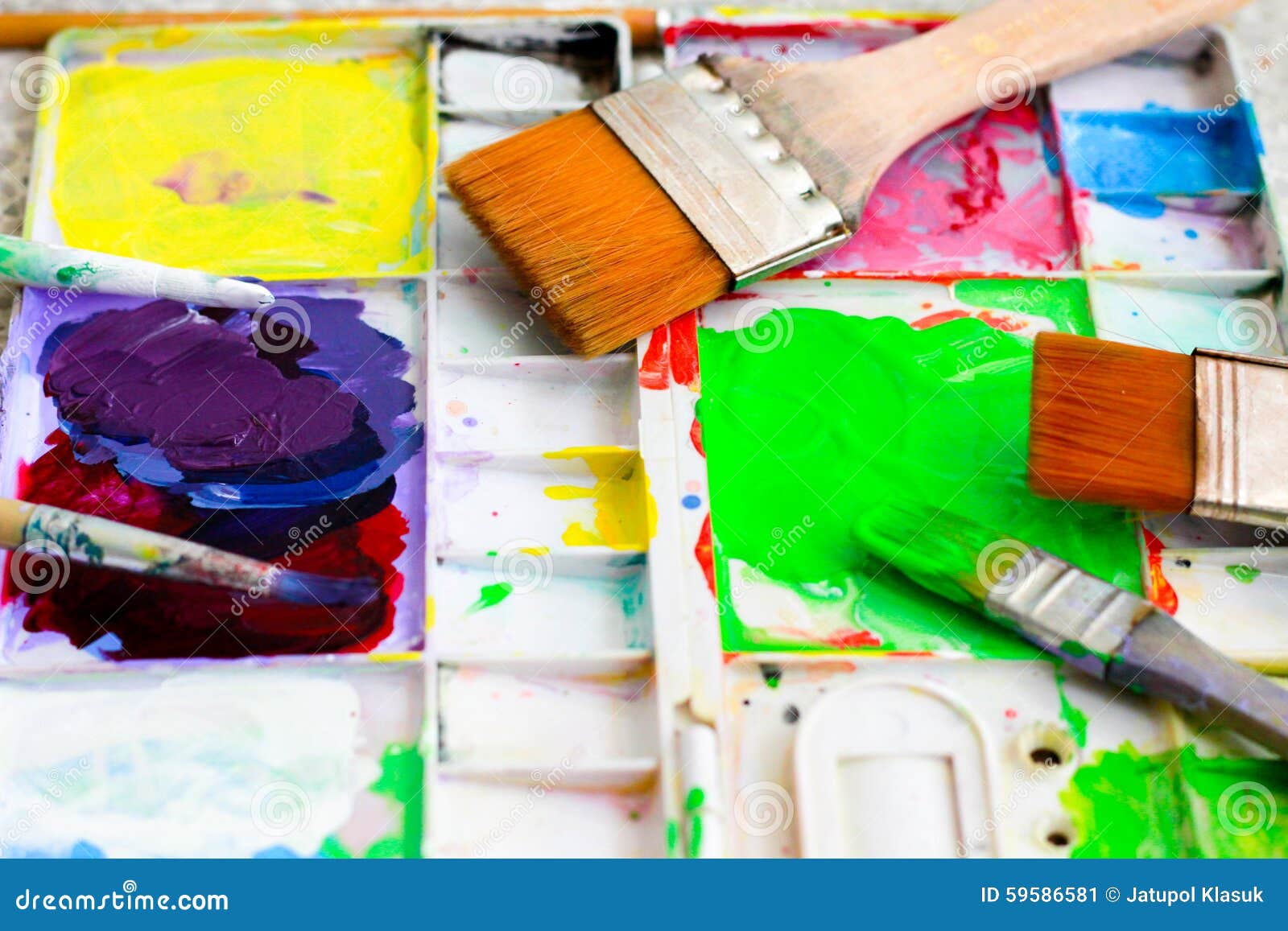 Paint trays stock image. Image of colors, brush, blue 59586581