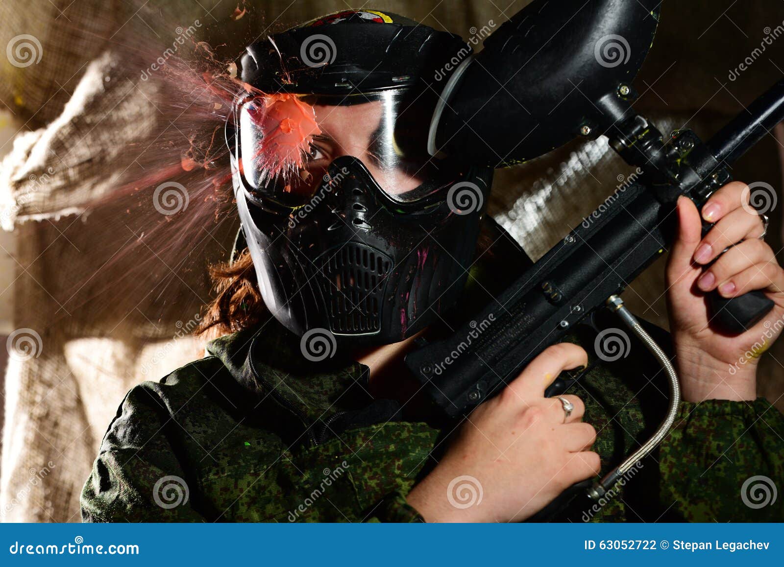 Paintball Direct Hit in the Mask Stock Photo Image of girl, high