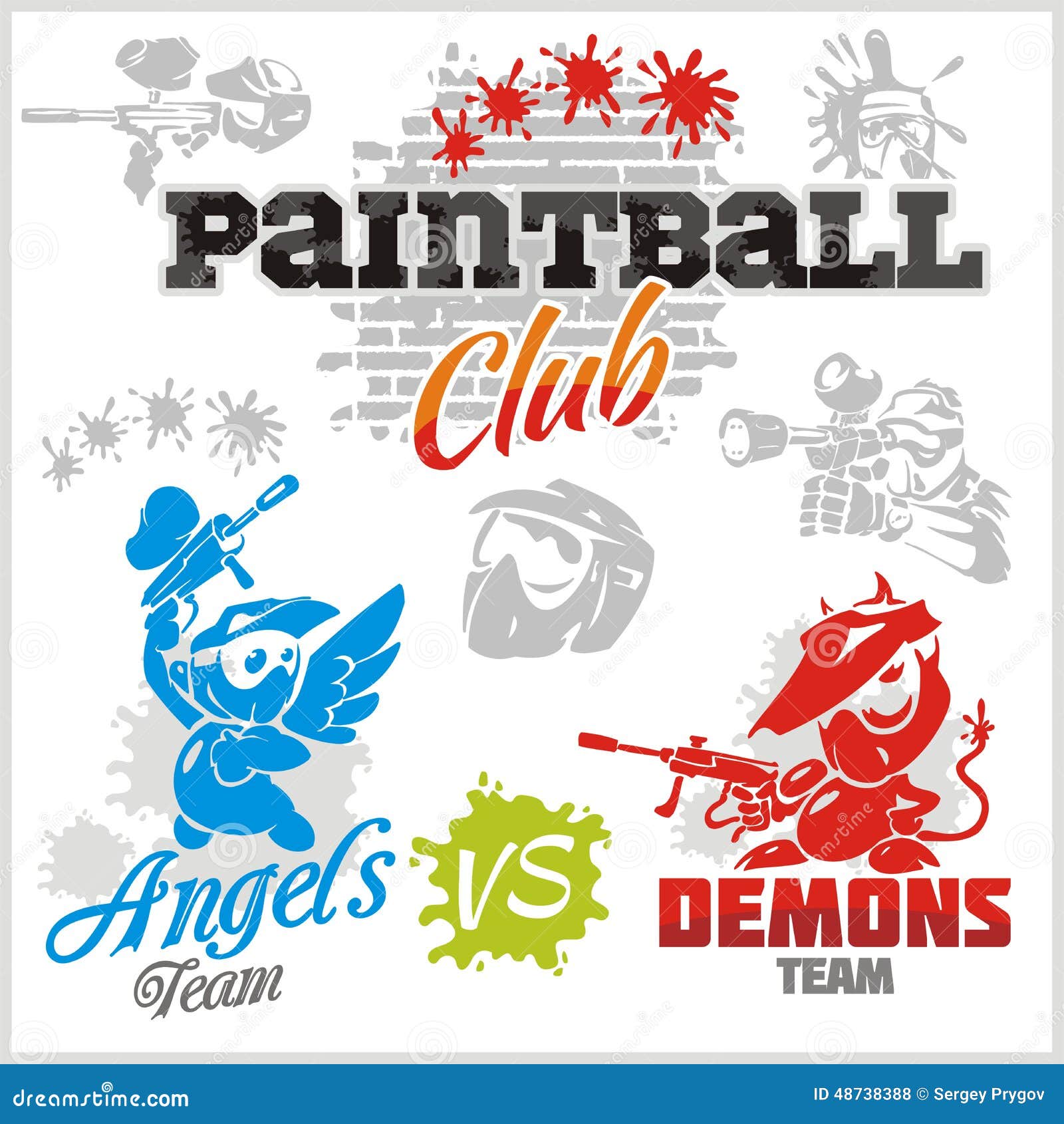 Paintball Emblem and Logo Vector Set Stock Vector Illustration of