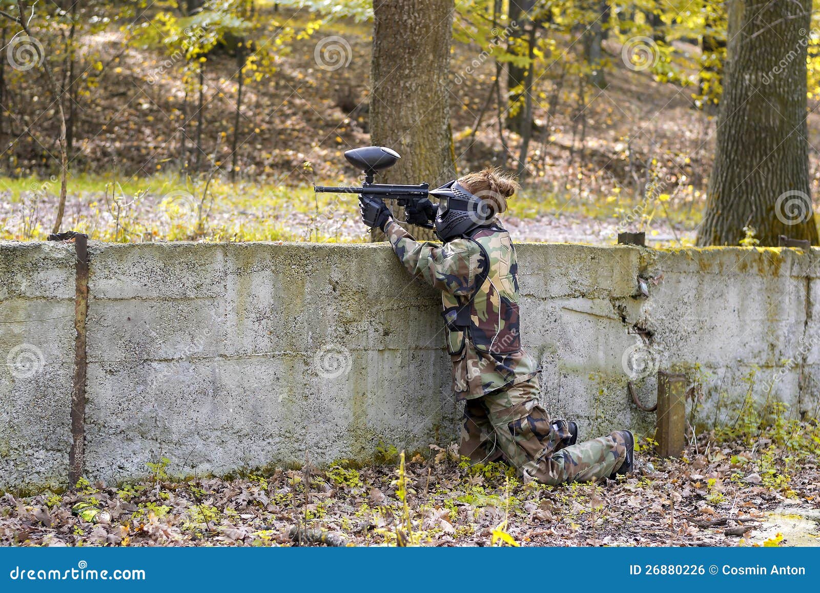 Paintball Girl Shooting from Cover Stock Photo Image of cover