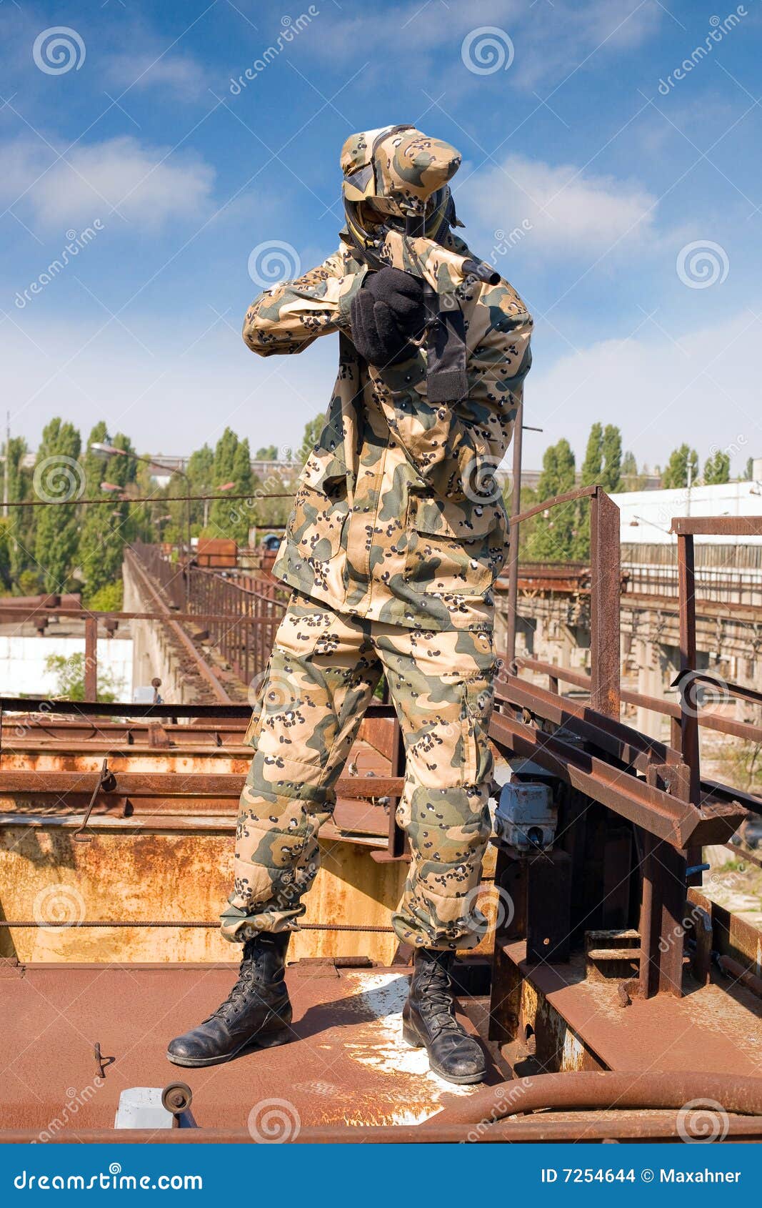 Paintball Player in Camouflage Uniform Stock Photo Image of player