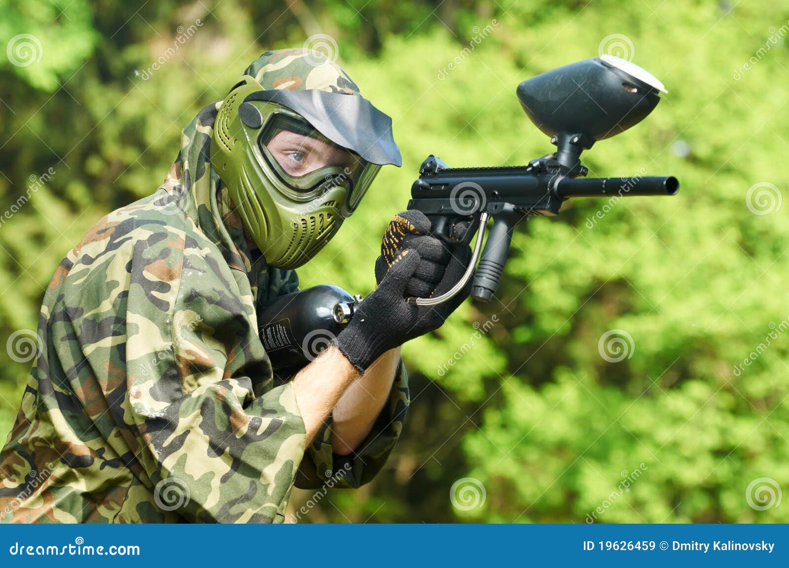 Paintball Player Holding Fire Stock Image Image of gunfire, mask