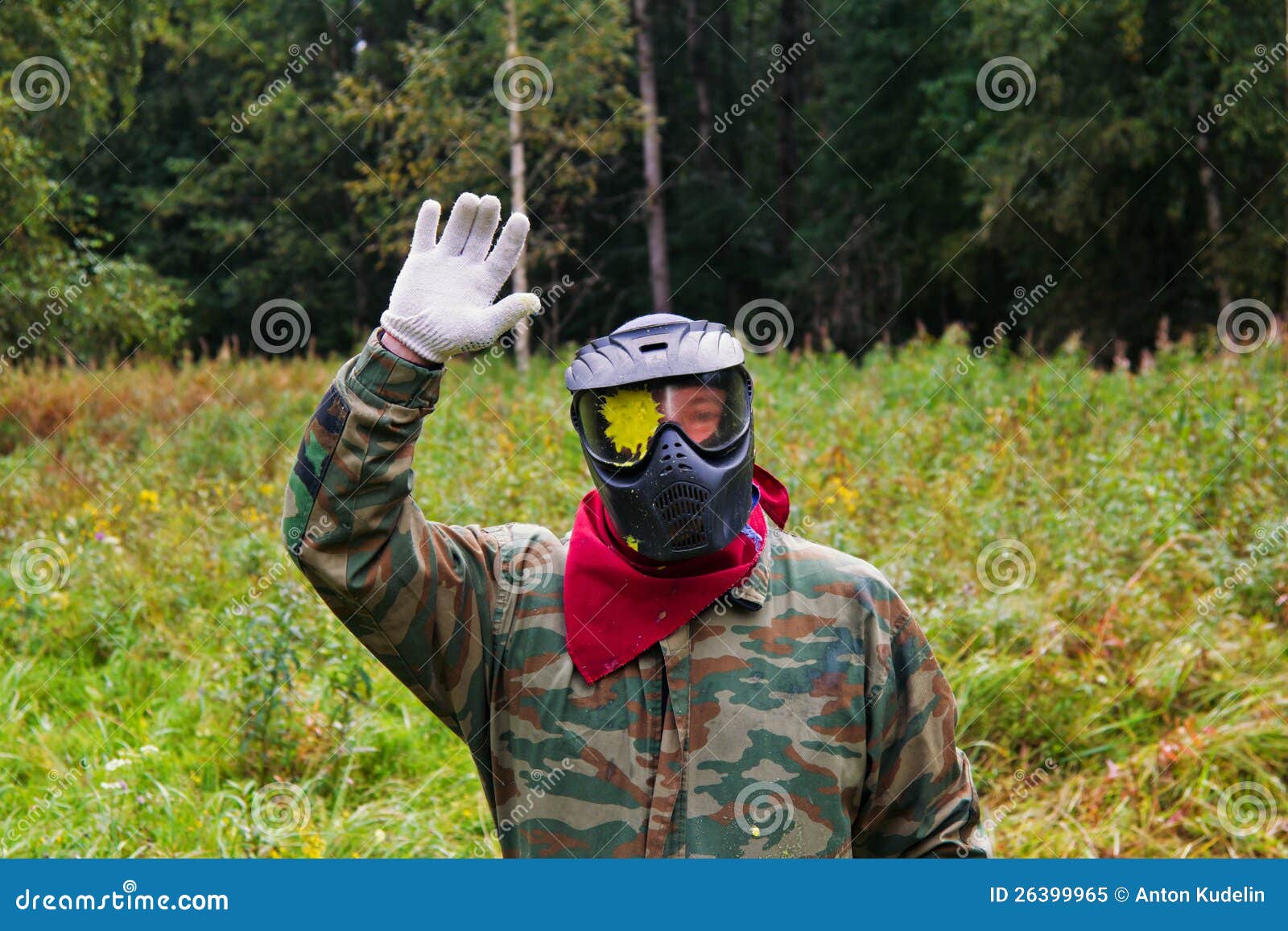 Paintball Player with a Spot of Paint on Goggles Stock Image Image of game, leisure 26399965
