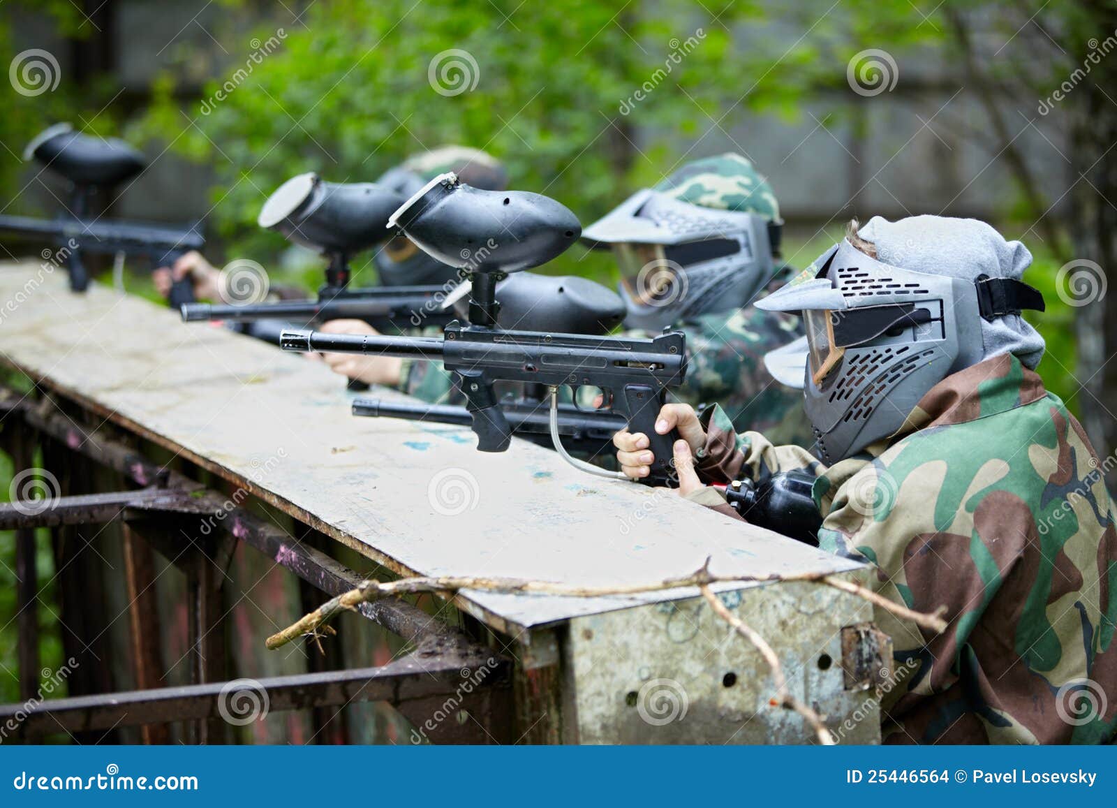 Paintball Players in Camouflage Aims the Enemies Stock Photo - Image of