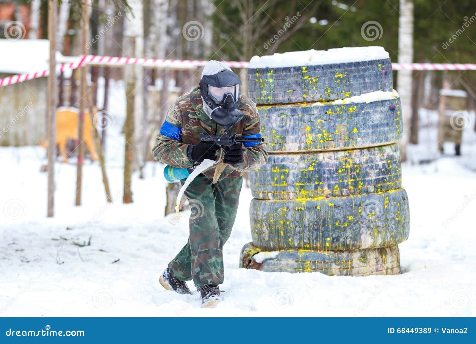 Paintball in Winter. Cool Man Running. Stock Image Image of sport