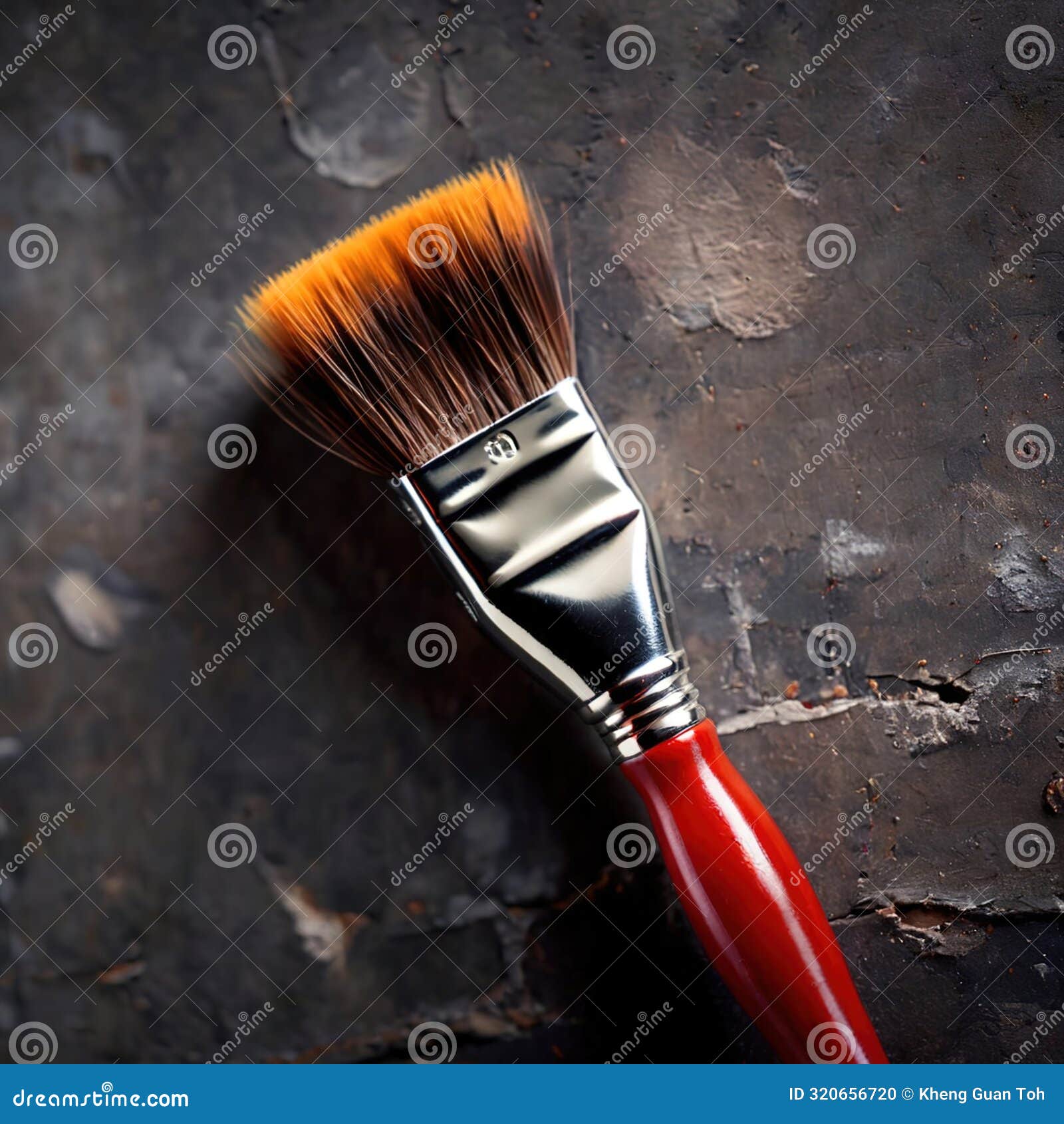 Paintbrush on Grey Wall Color Design Concept Stock Illustration
