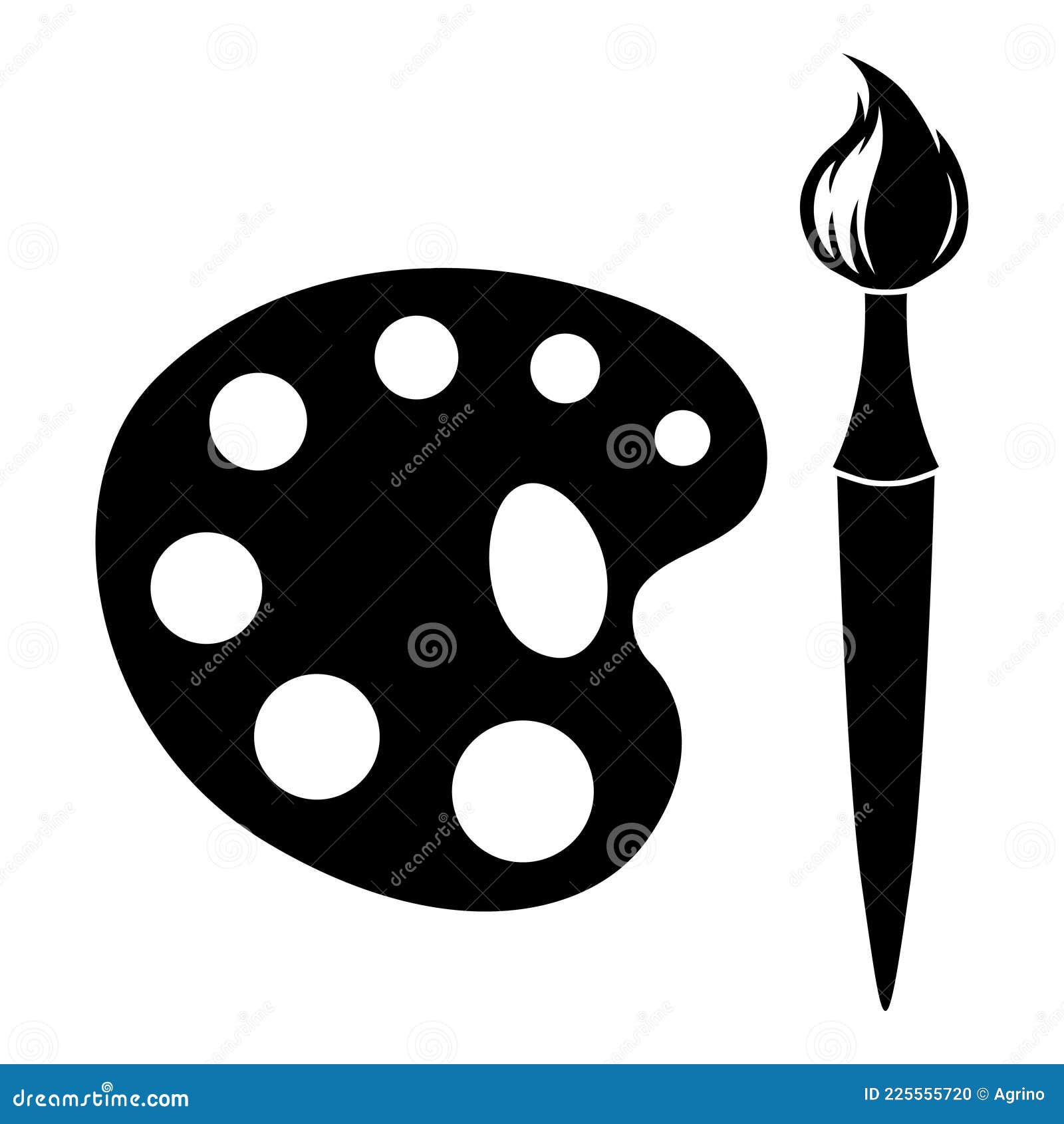 Paintbrush and Palette of Paints Silhouette Stock Vector Illustration