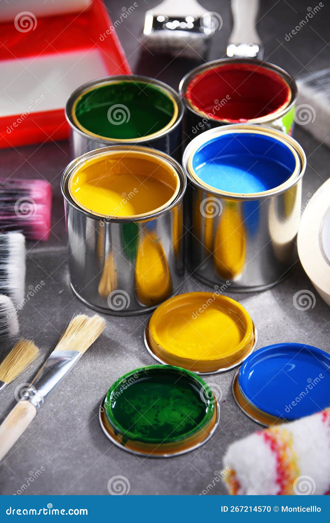 Paintbrushes of Different Size and Paint Cans Stock Photo Image of