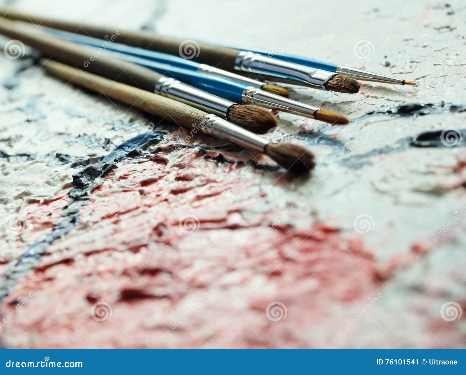 Paintbrushes on Oil Painting Canvas Stock Image Image of acrylic