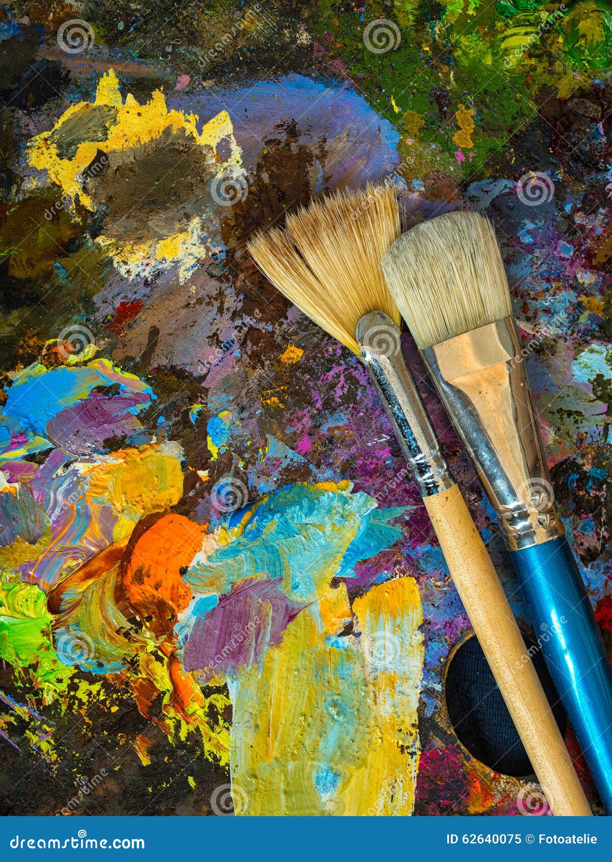 Paintbrushes on the Palette for Mixing Oil Paints Stock Image Image