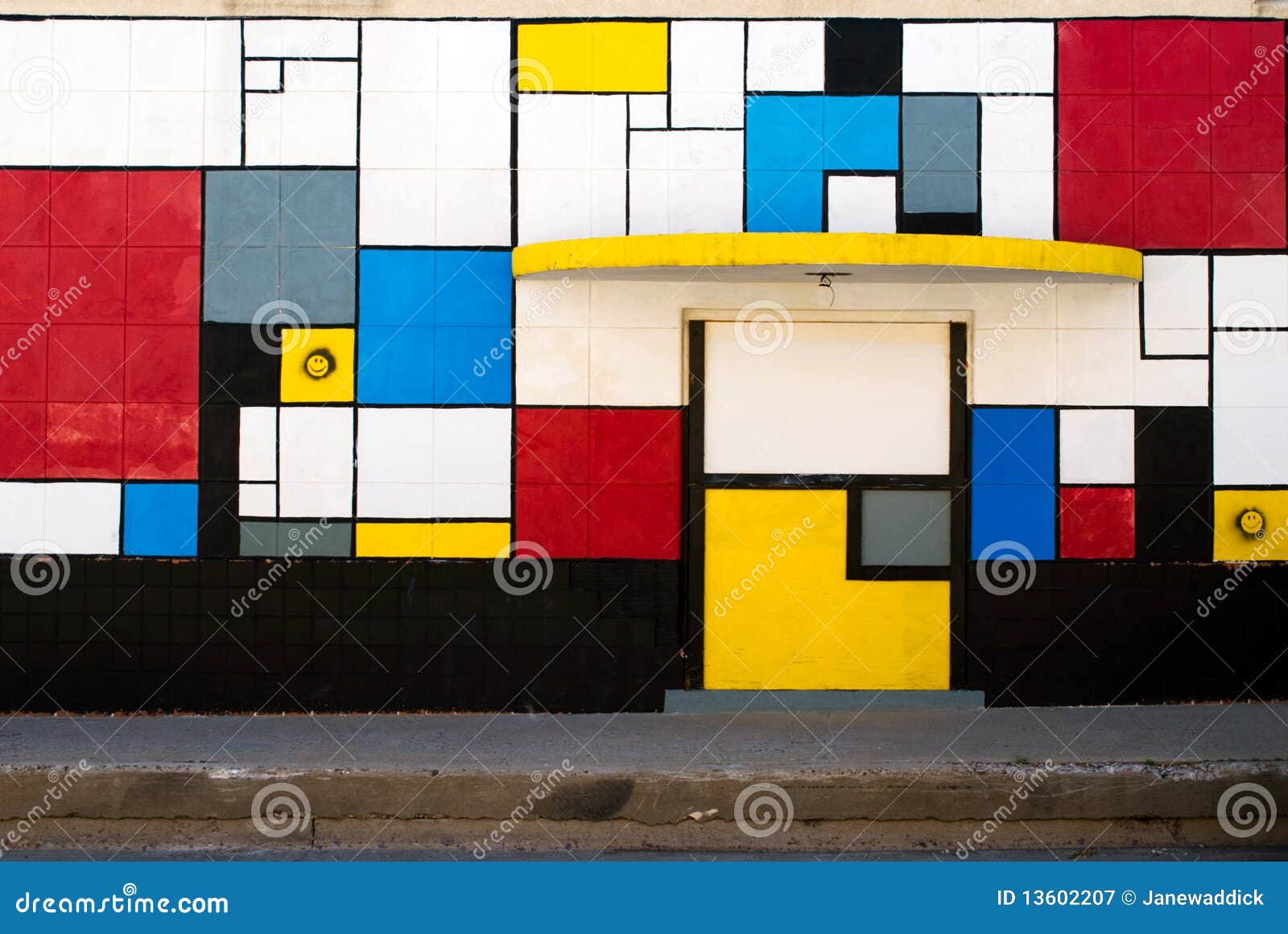 Painted Boarded up Storefront. Painted in Mondrian-style boarded up storefront.