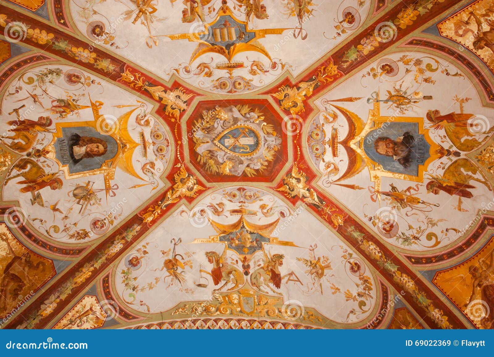 Painted Ceilings Of Famous Bologna Arcades In Italy Stock
