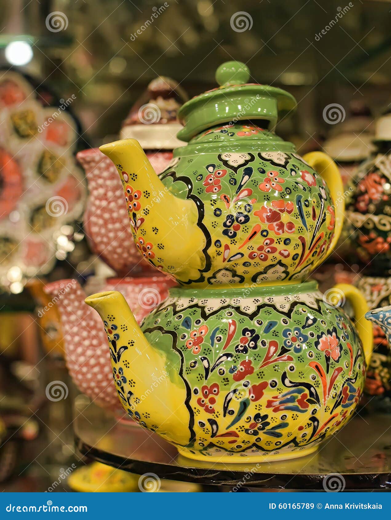 Painted ceramic teapot stock image. Image of green, boil 60165789