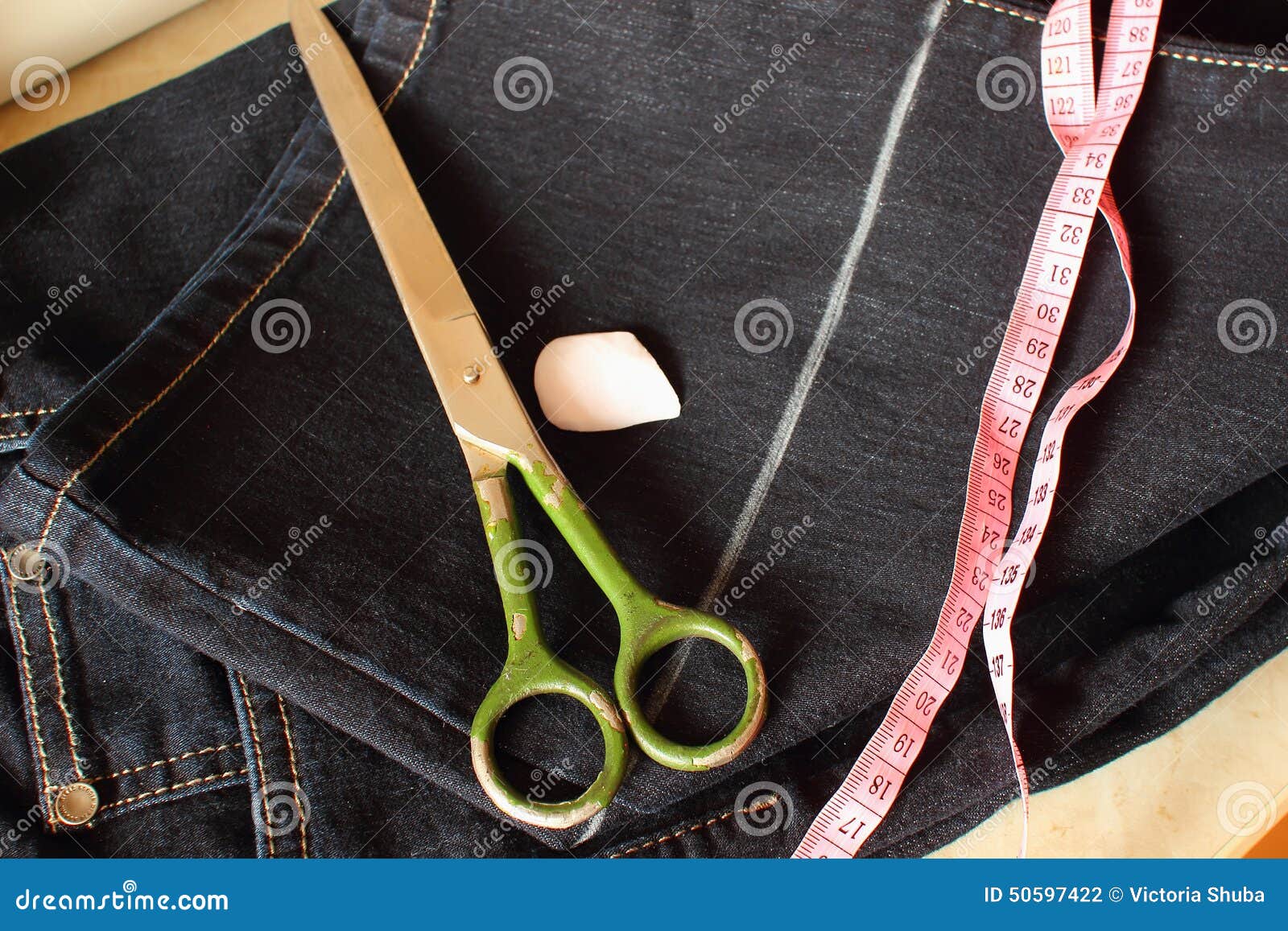Painted with Chalk Line on the Jeans Stock Photo Image of textile