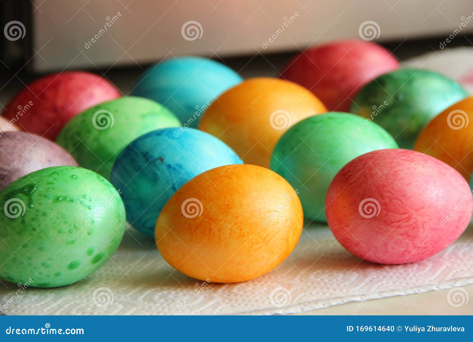 Painted in Different Colors Easter Eggs in a Row Stock Photo - Image of ...